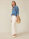Linen Denim Oceanview Blouse - Coastal Cloud Wash