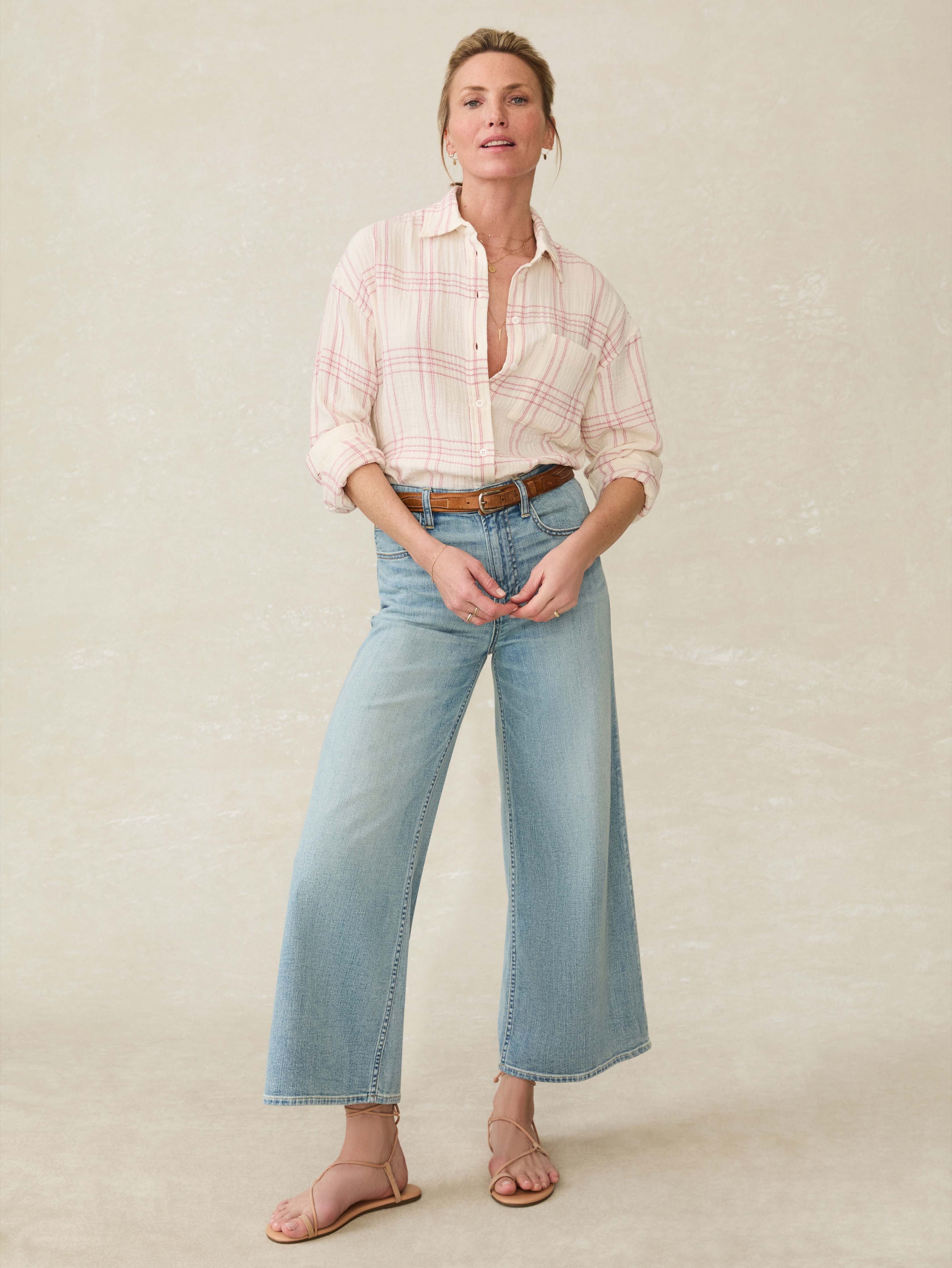 Dune Cotton Gauze Relaxed Shirt - Rose Cove Plaid