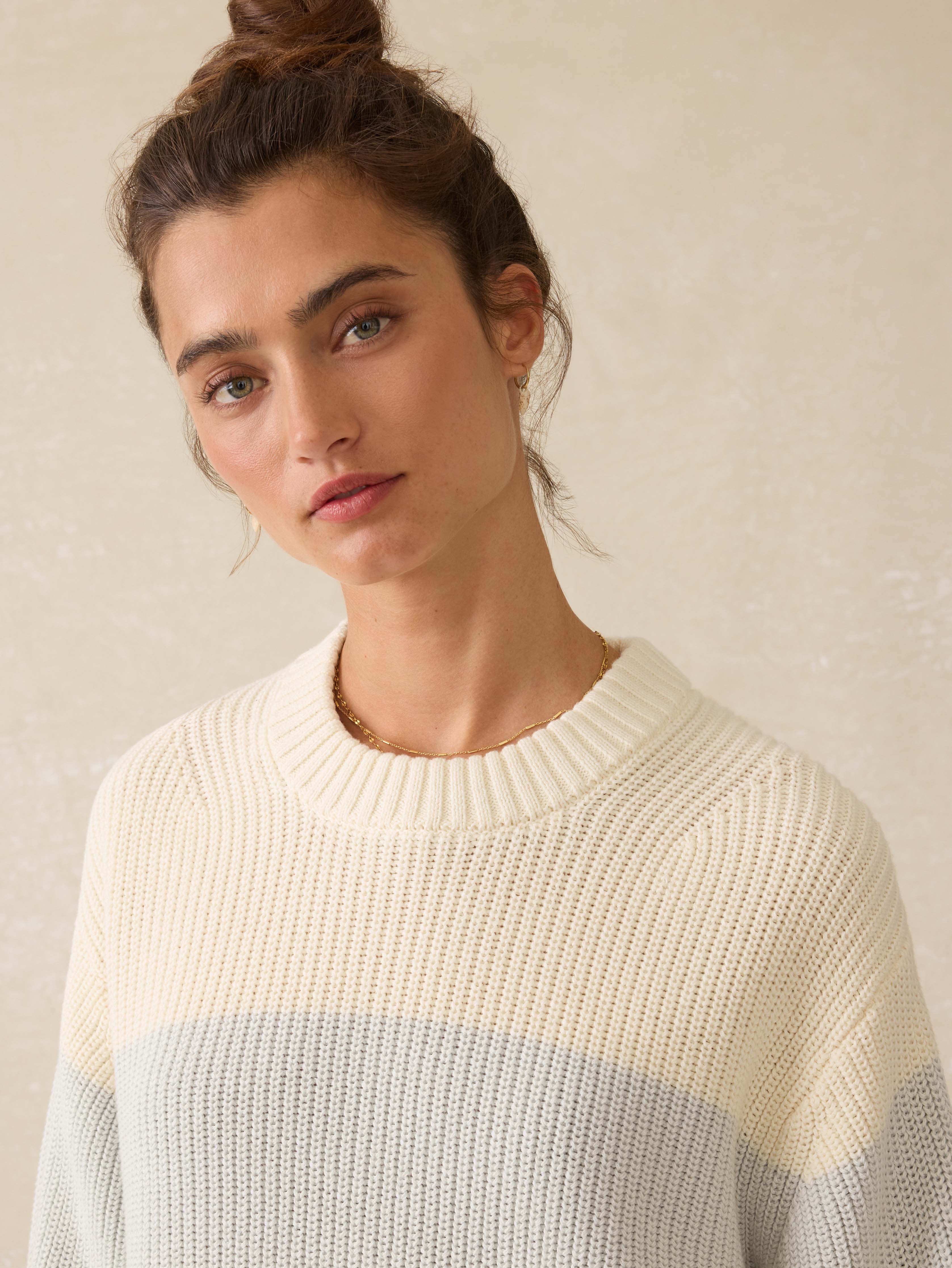 Sunwashed Cotton Fisherman Sweater - Sea Salt Stripe