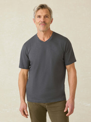 Short-Sleeve Sunwashed Regenerative Cotton V-Neck Tee - Graphite