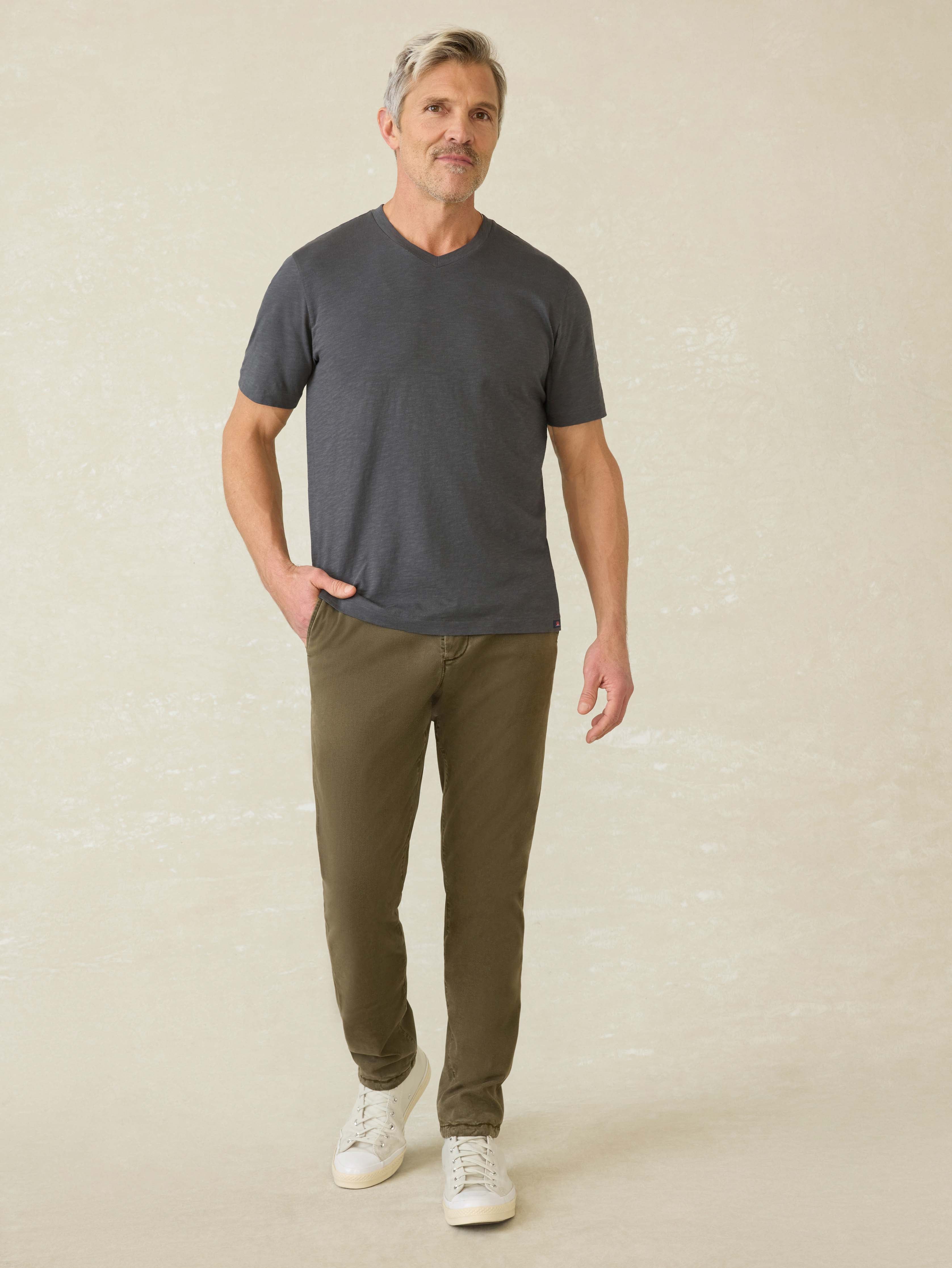 Short-Sleeve Sunwashed Regenerative Cotton V-Neck Tee - Graphite