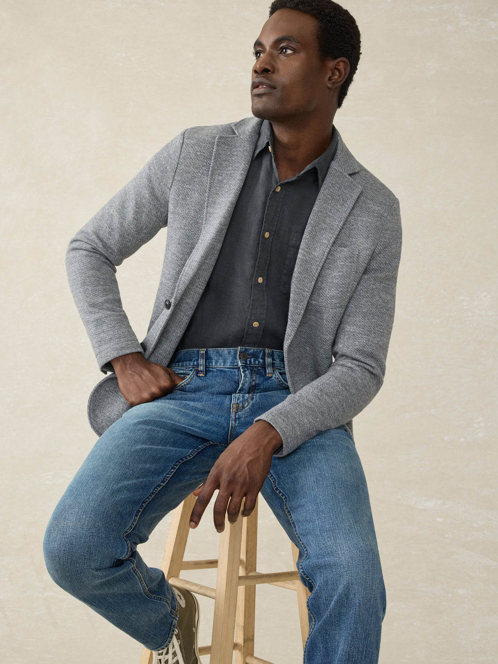 Inlet Knit Blazer Medium Grey Melange Faherty Brand