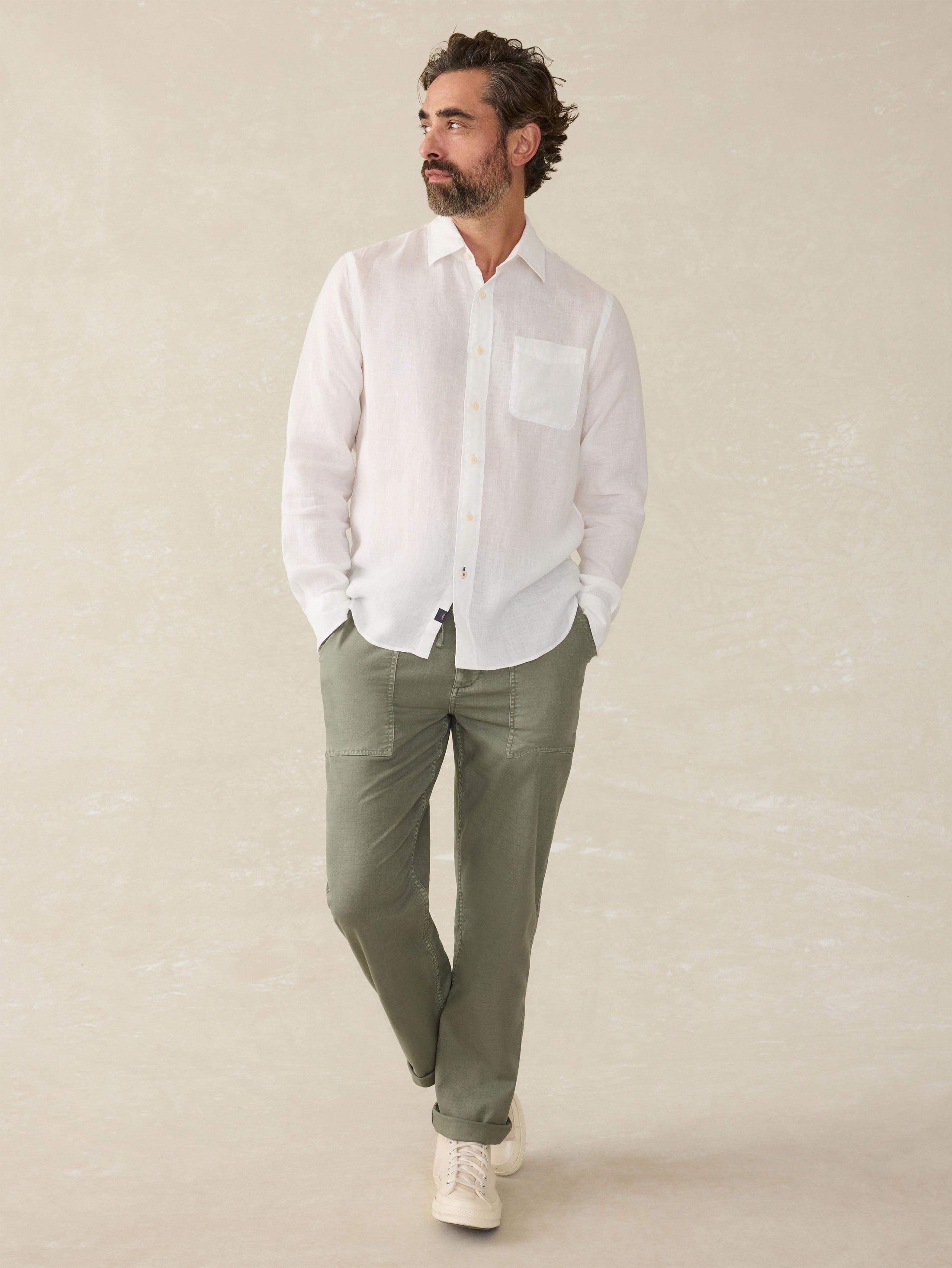 GILES LINEN SHIRT - AQUA BLUE/WHITE