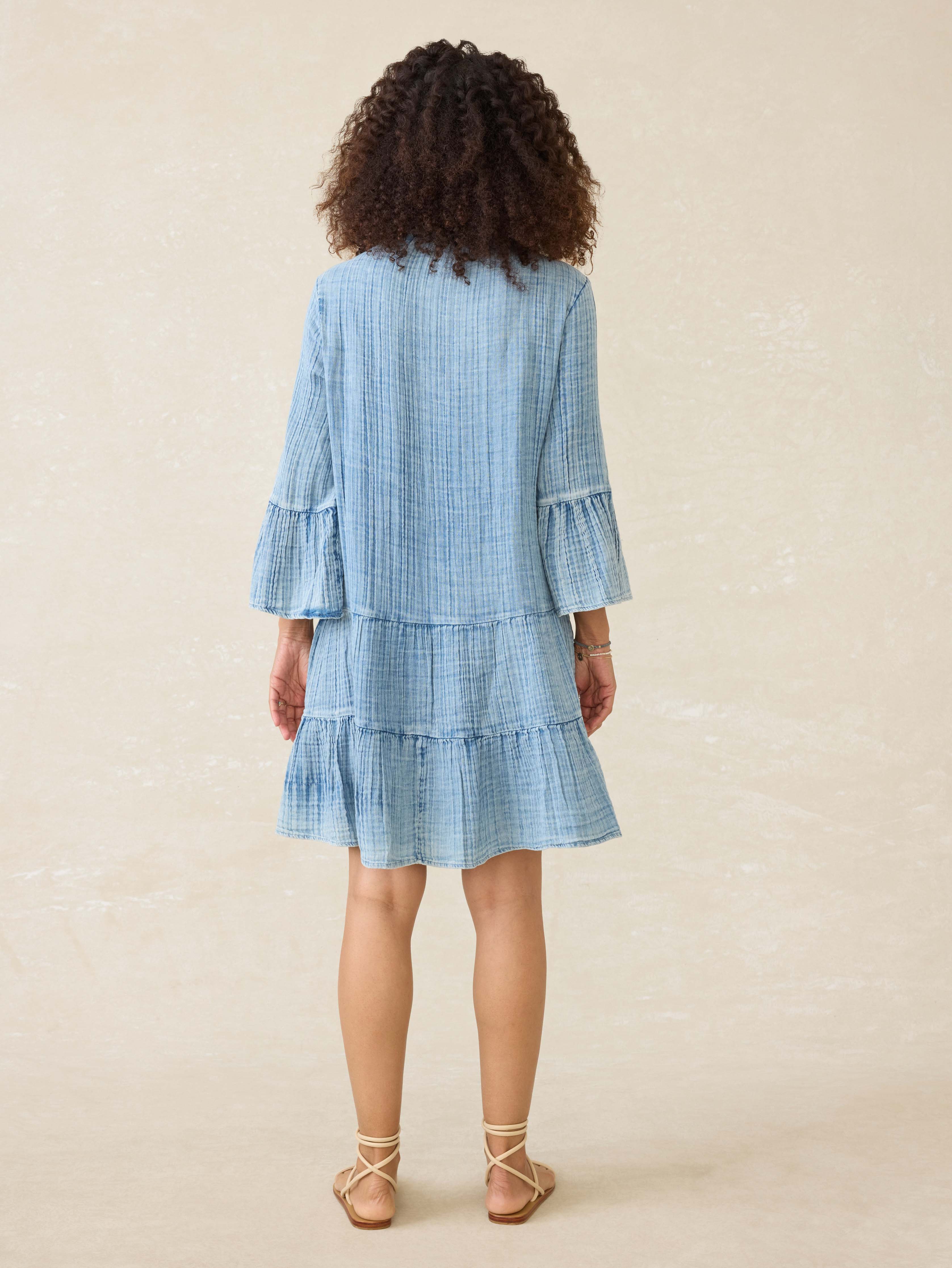 Dune Cotton Gauze Kasey Dress - Light Indigo Wash