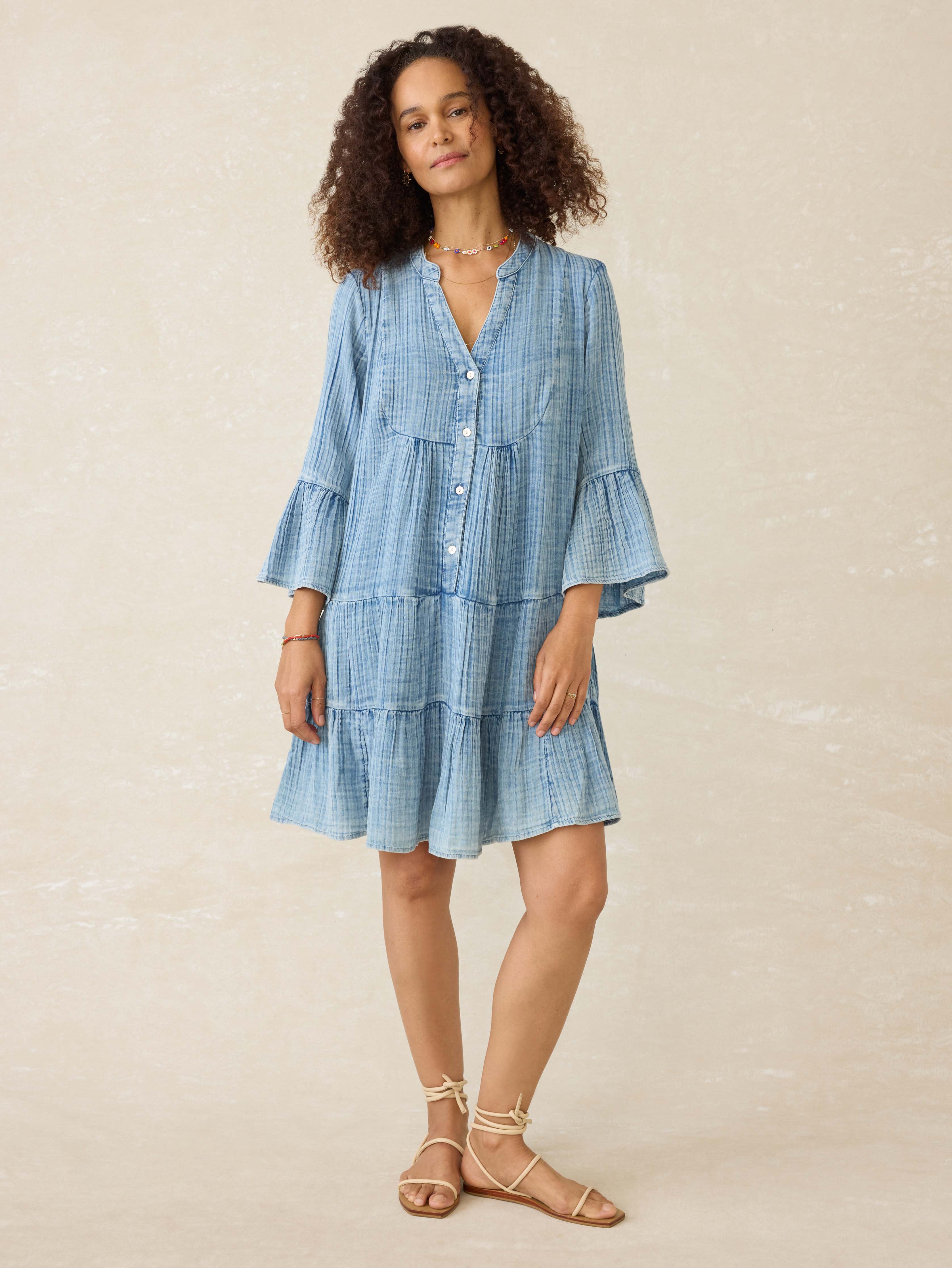 Dune Cotton Gauze Kasey Dress - Light Indigo Wash