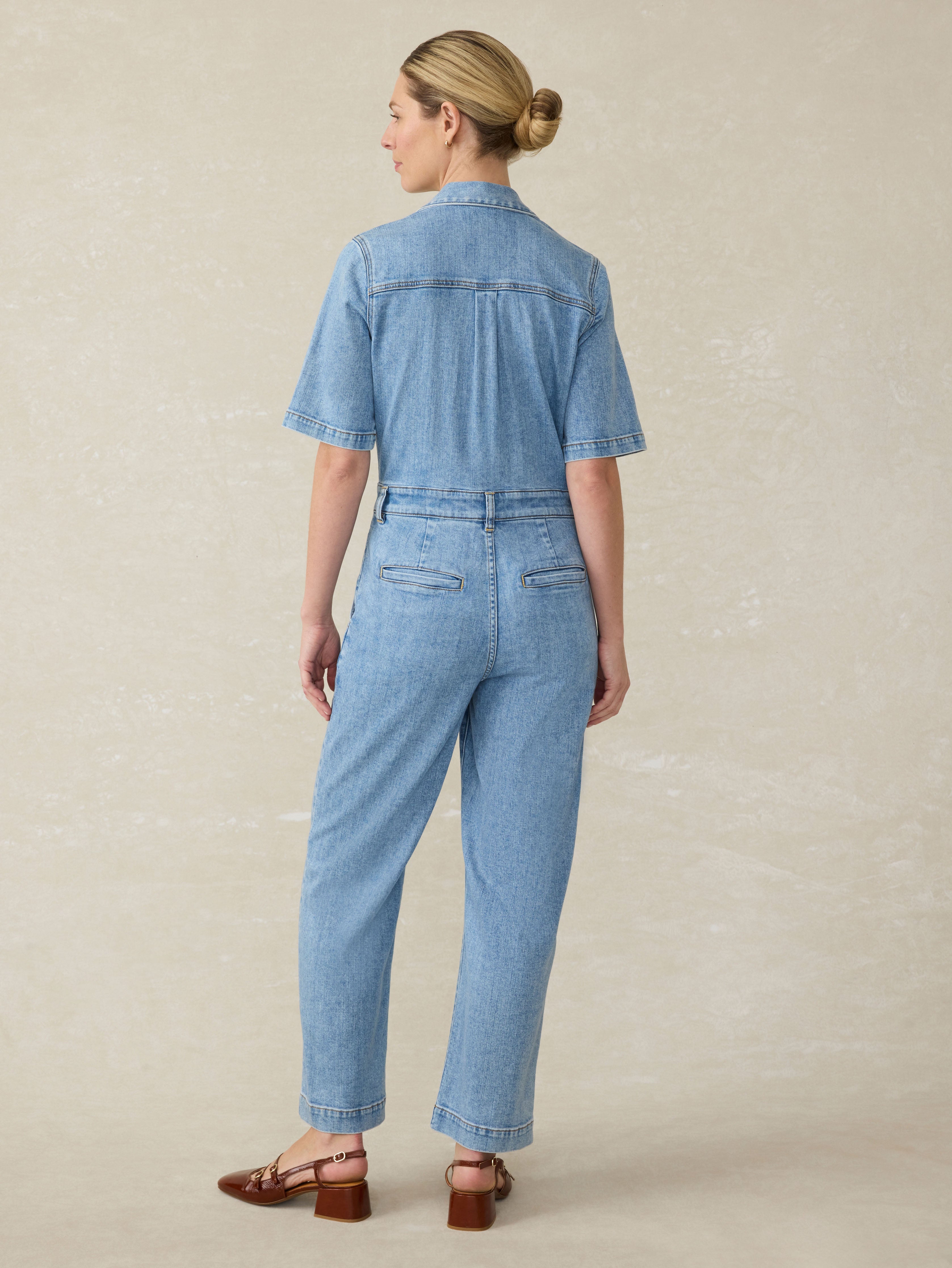 Short-Sleeve Denim Michelle Jumpsuit - Cloudlight Wash