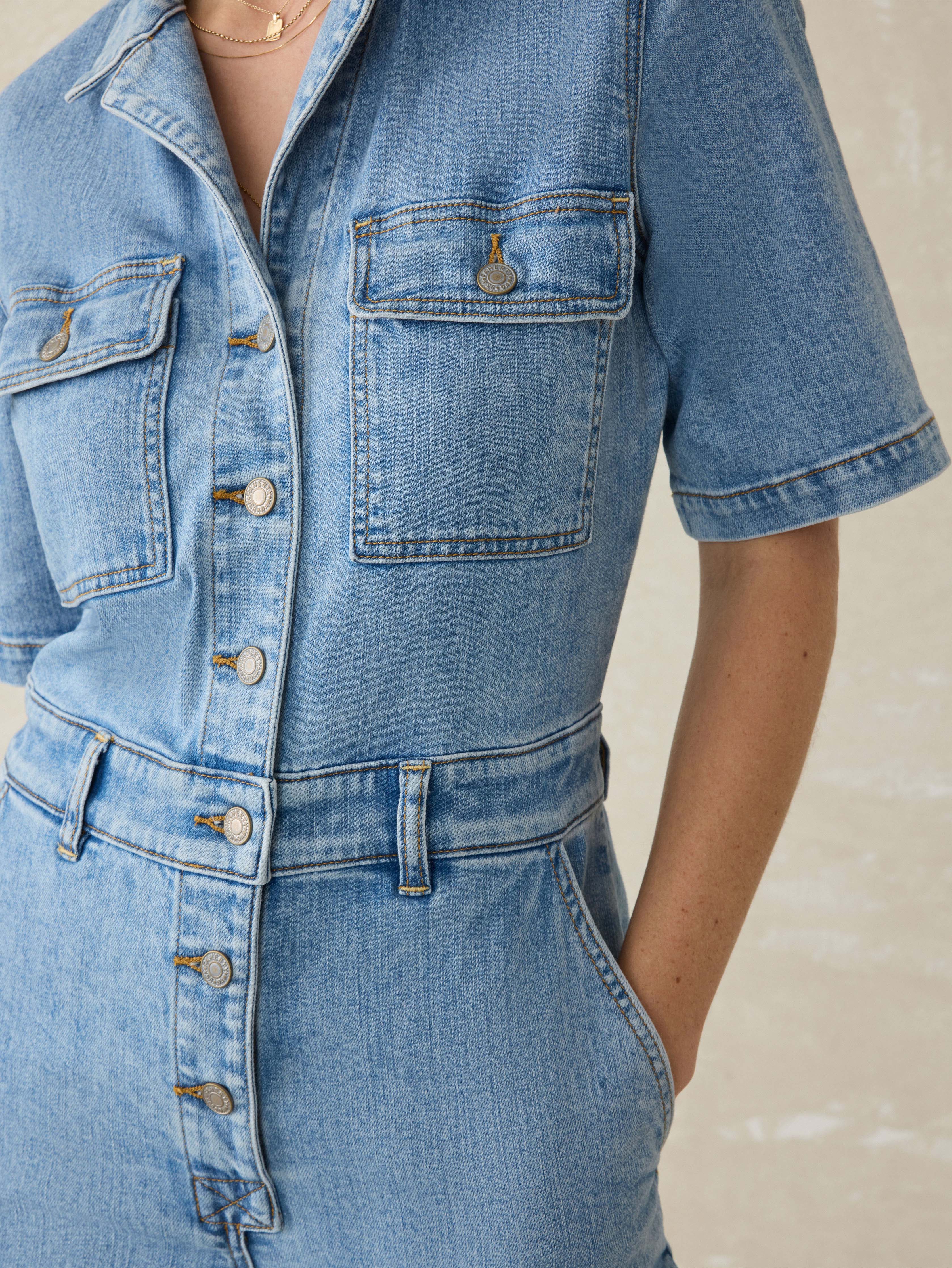 Short-Sleeve Denim Michelle Jumpsuit - Cloudlight Wash