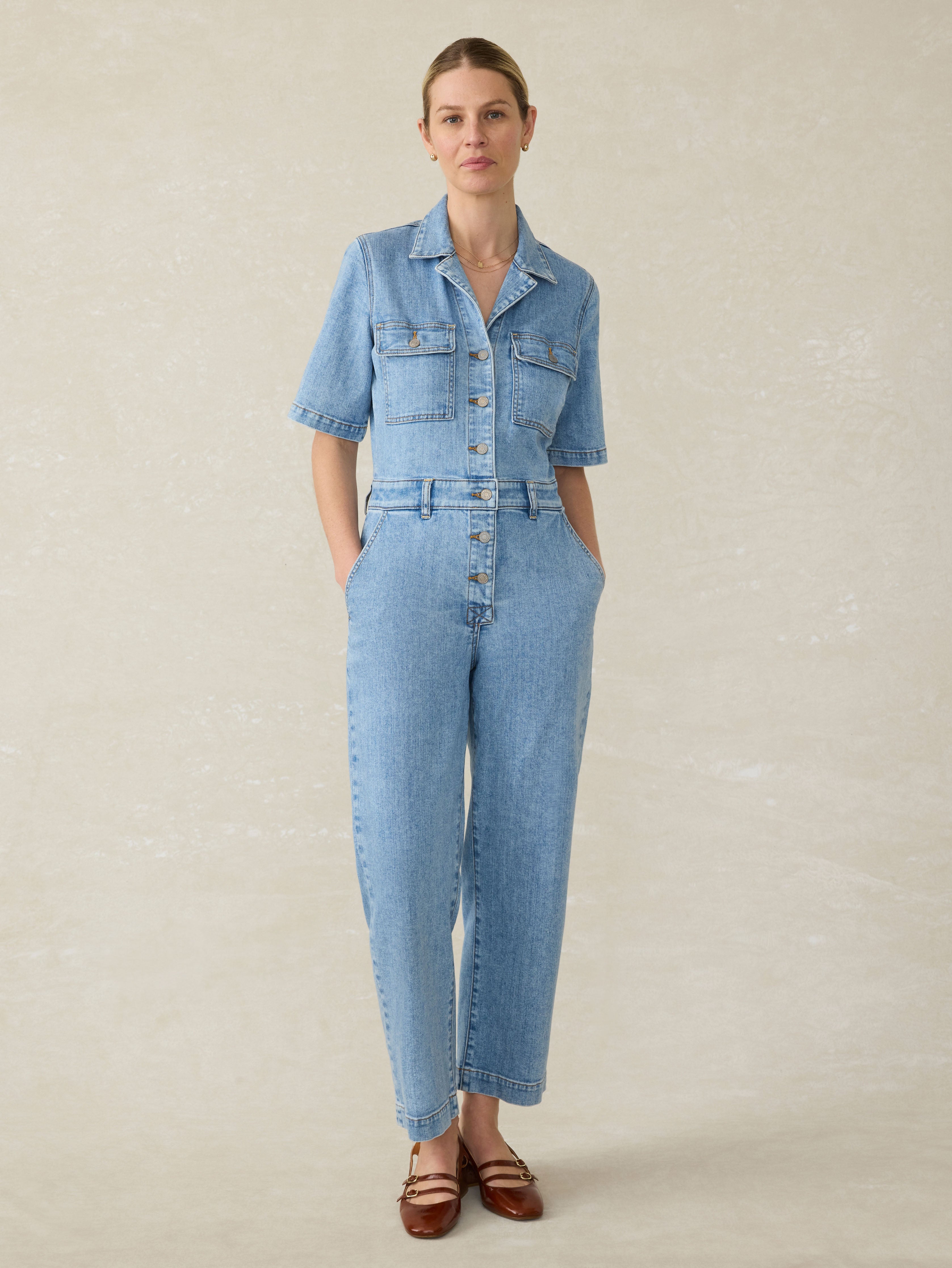 Short-Sleeve Denim Michelle Jumpsuit - Cloudlight Wash