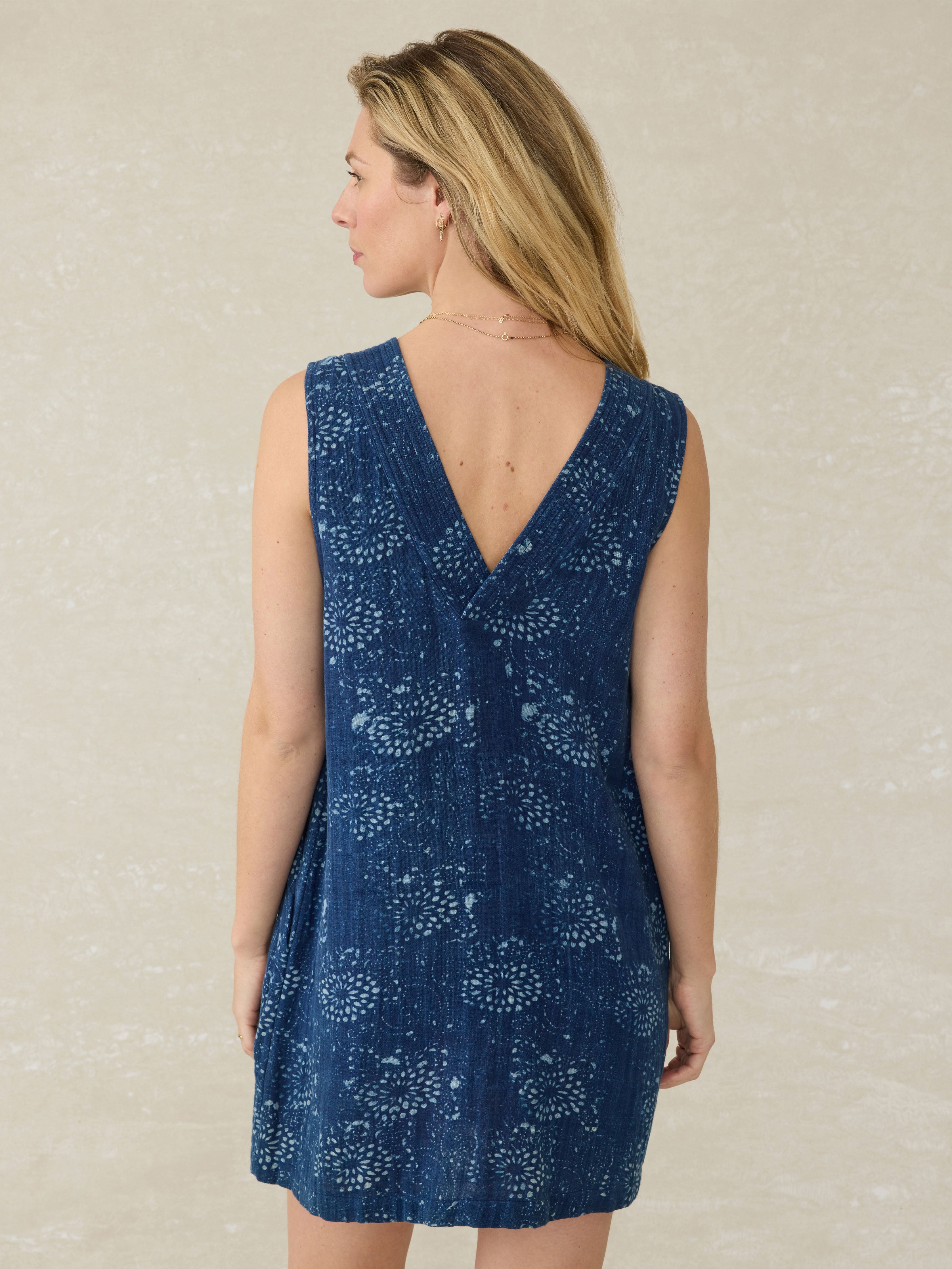 Dune Cotton Gauze Azure Dress - Indigo Isle Print