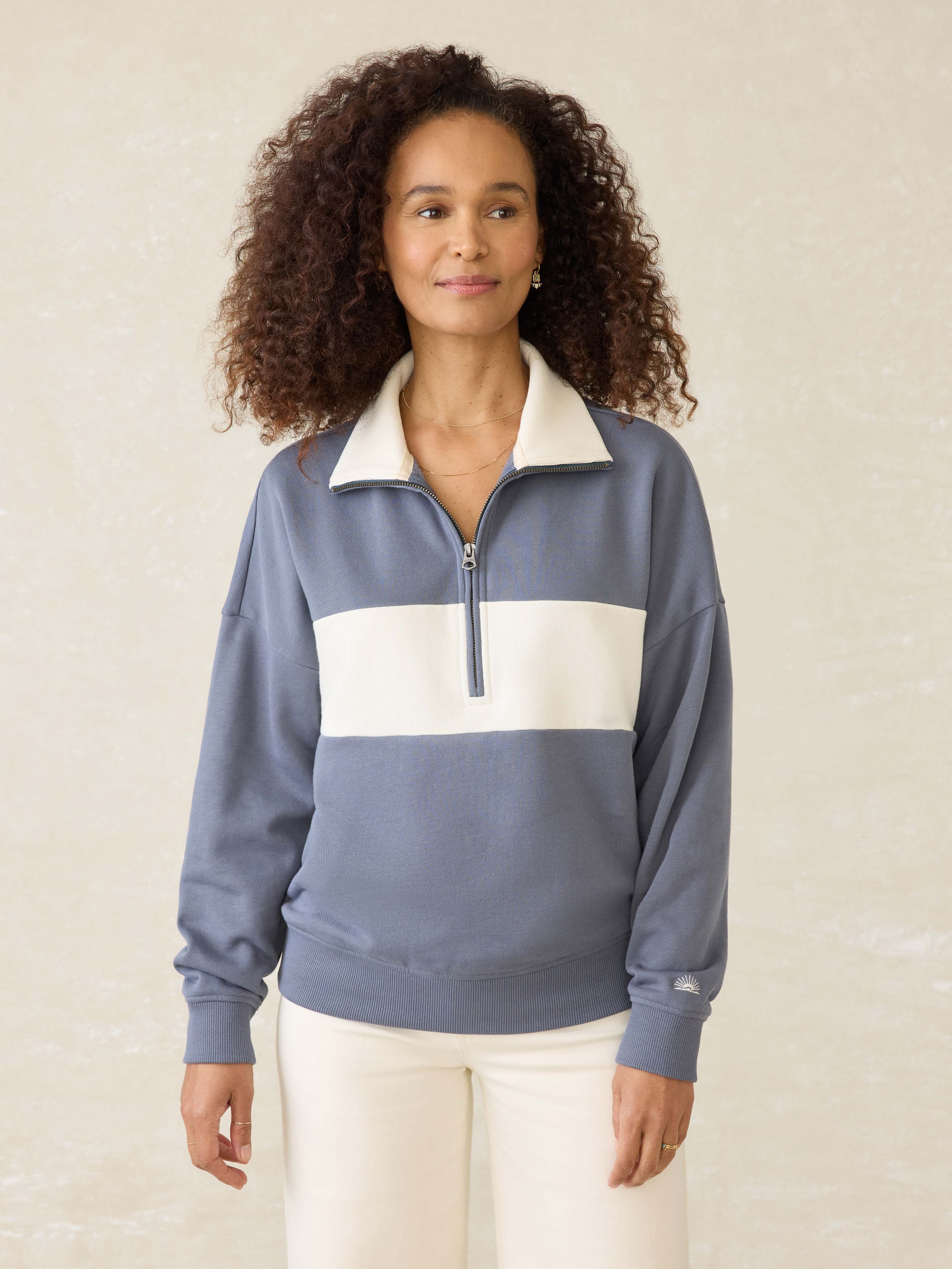 High Standard Fleece Quarter Zip - Blue Coast Stripe