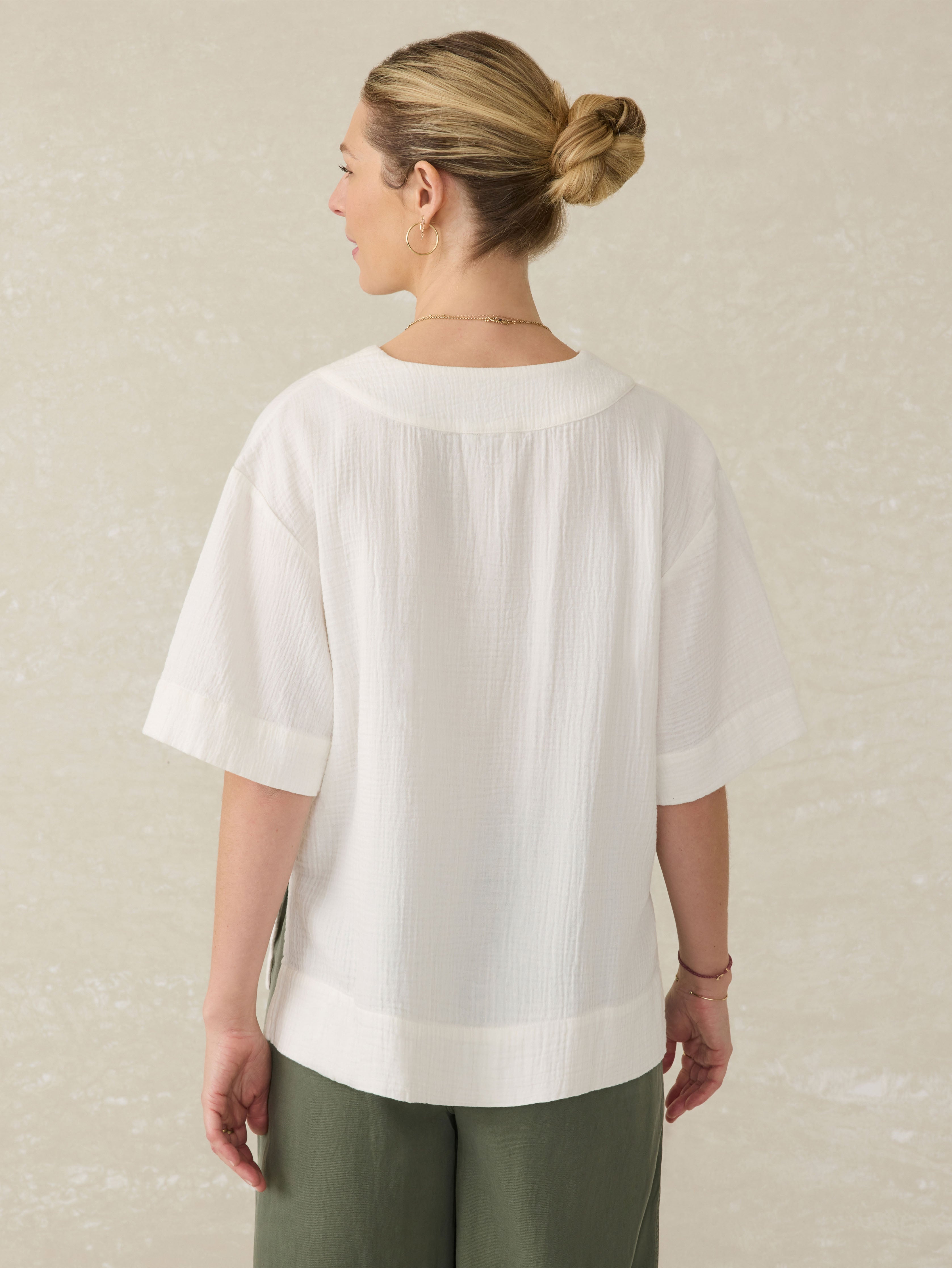 Dune Cotton Gauze Short Sleeve Popover - White