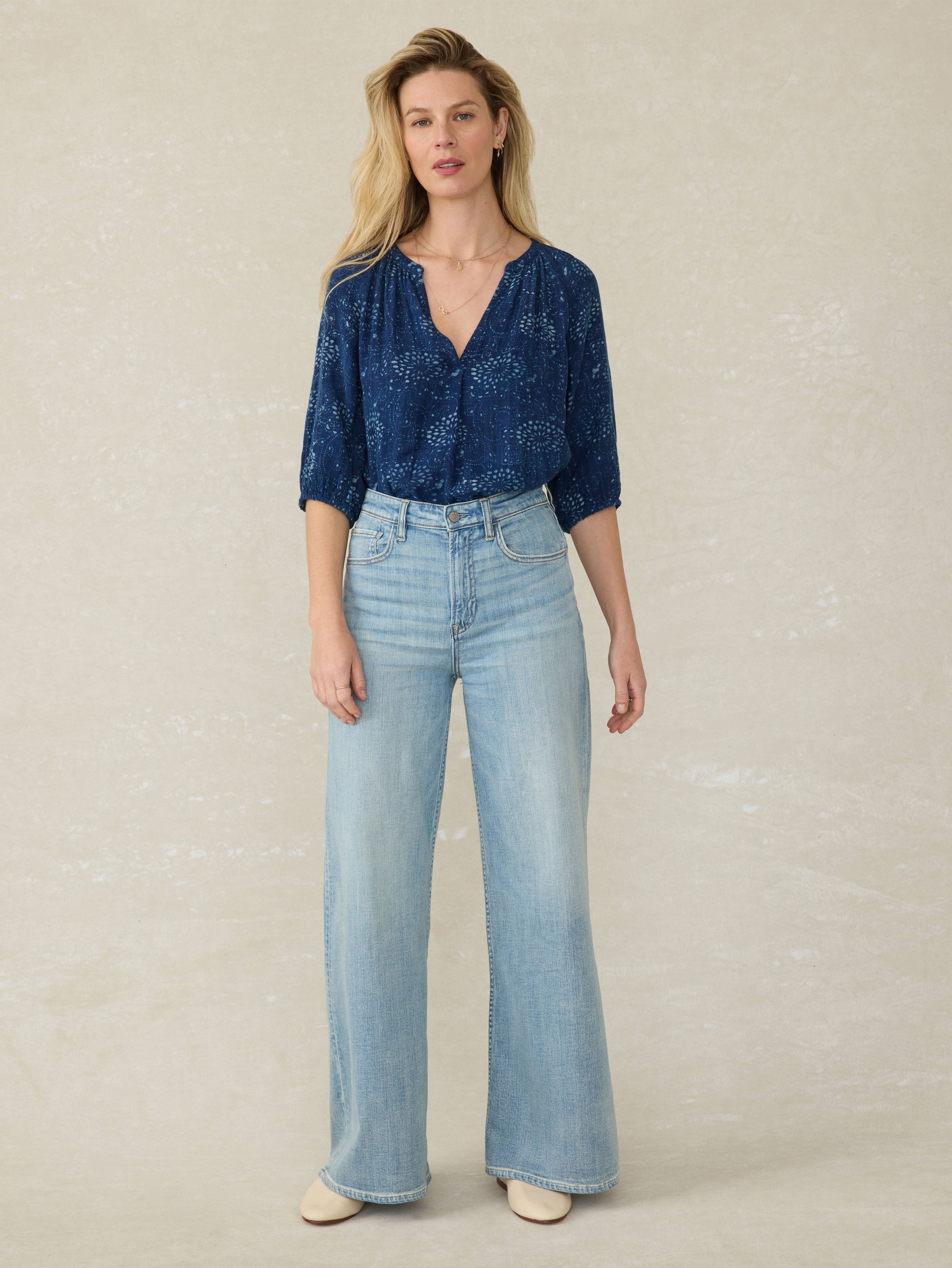 Seacliff Blouse - Indigo Isle Print