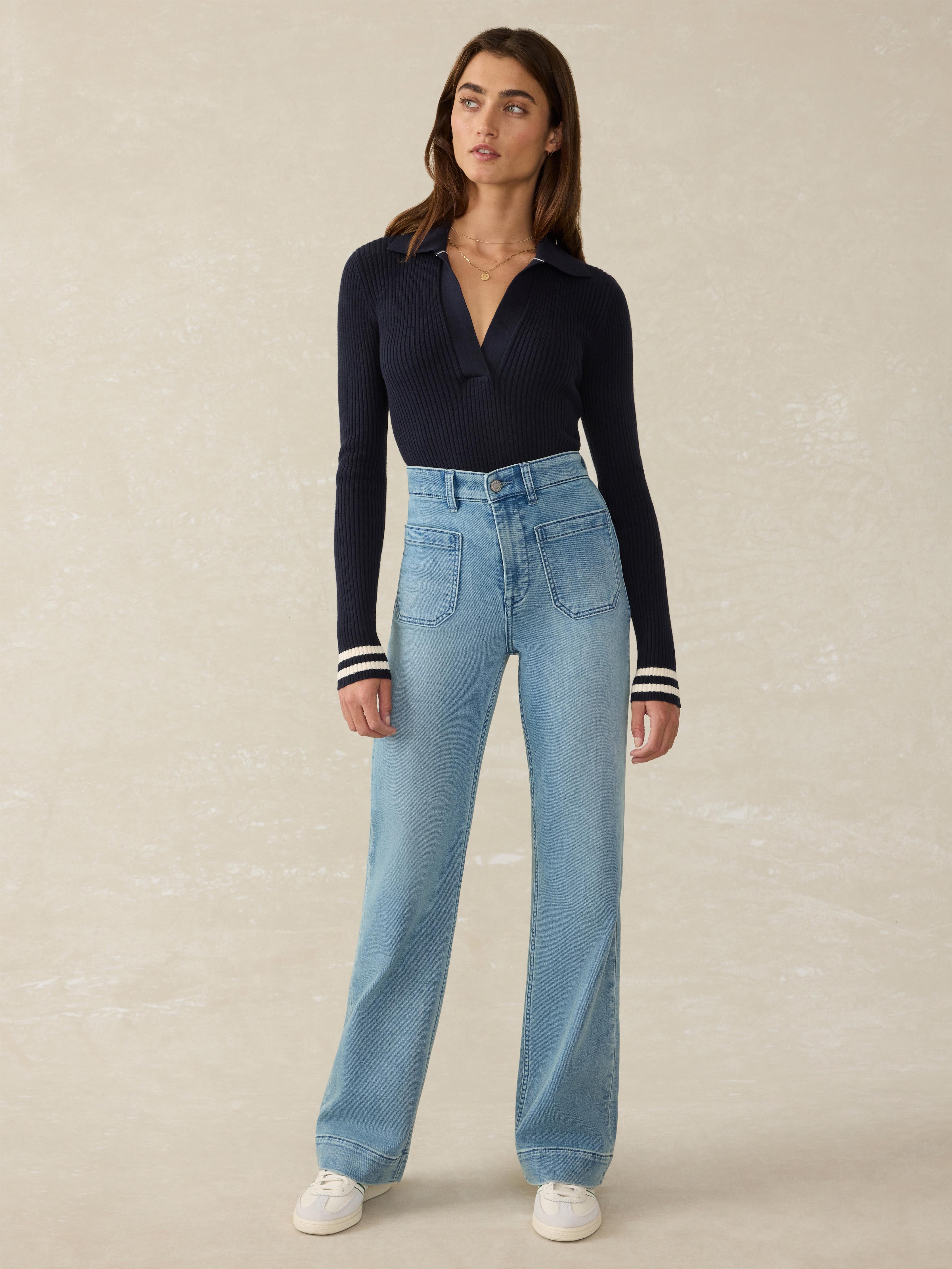 Stretch Cotton Cashmere Rib Polo - Navy Retro Stripe