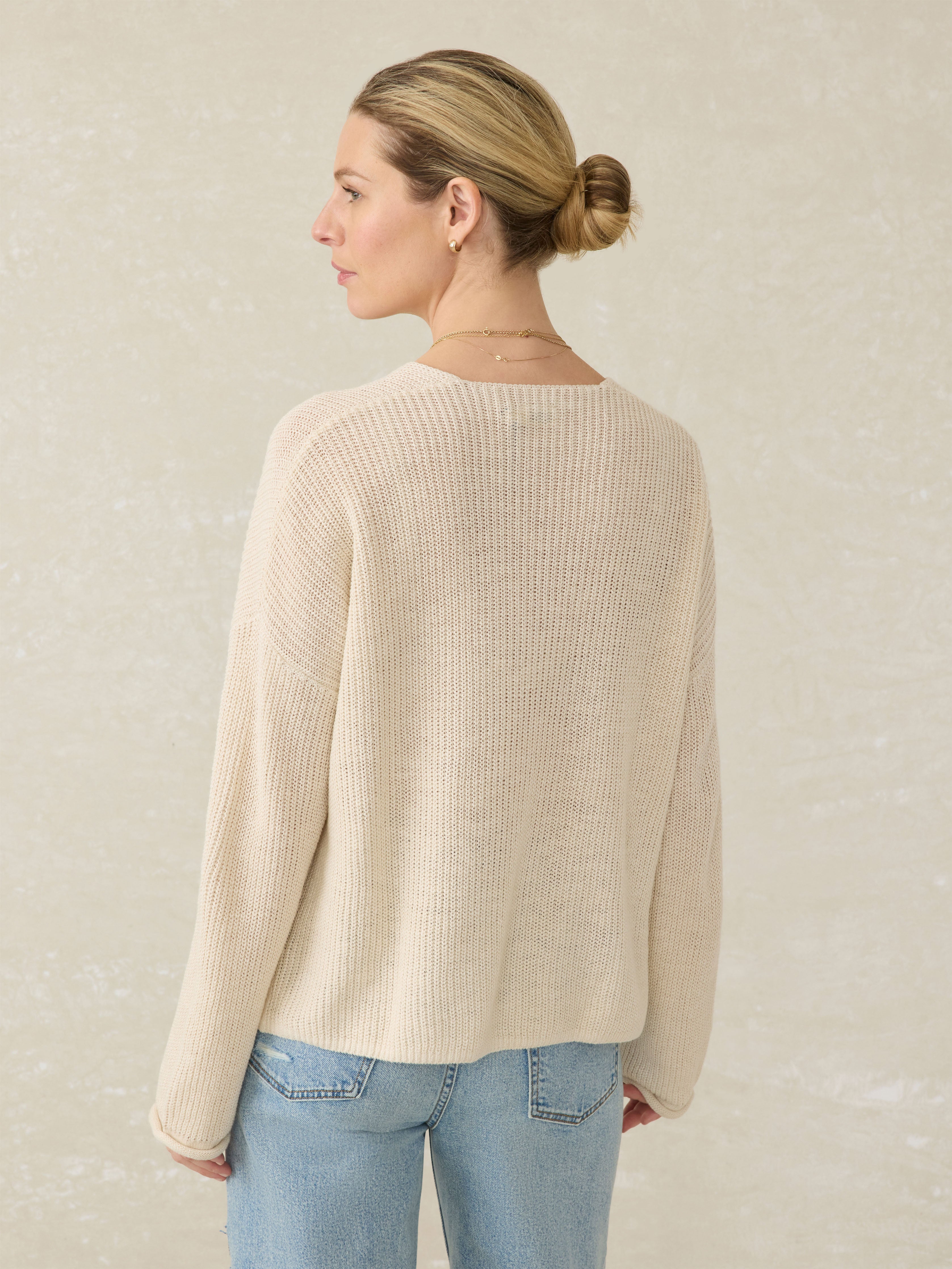 Miramar Linen V-Neck Sweater - Summer Sand