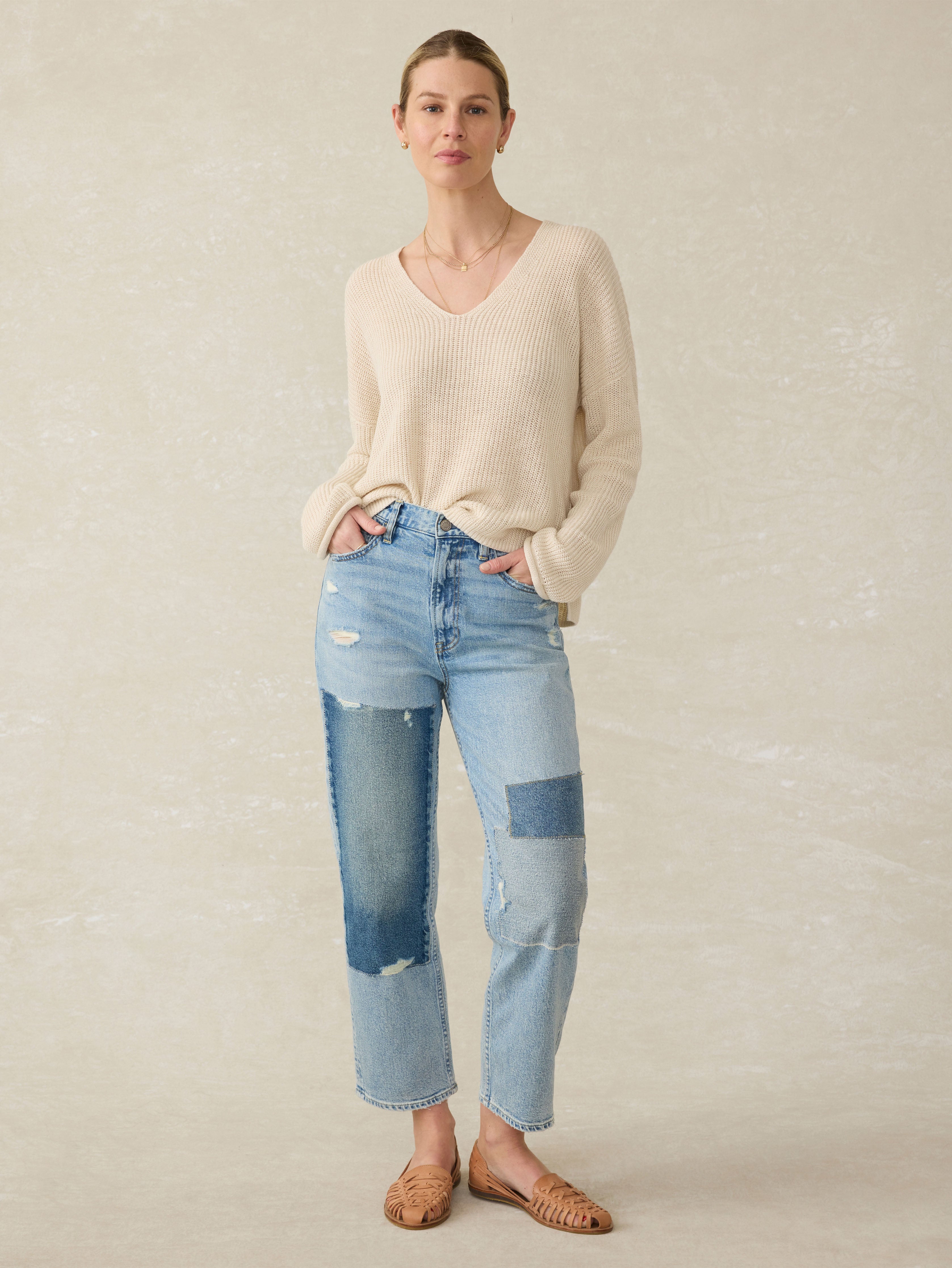 Miramar Linen V-Neck Sweater - Summer Sand