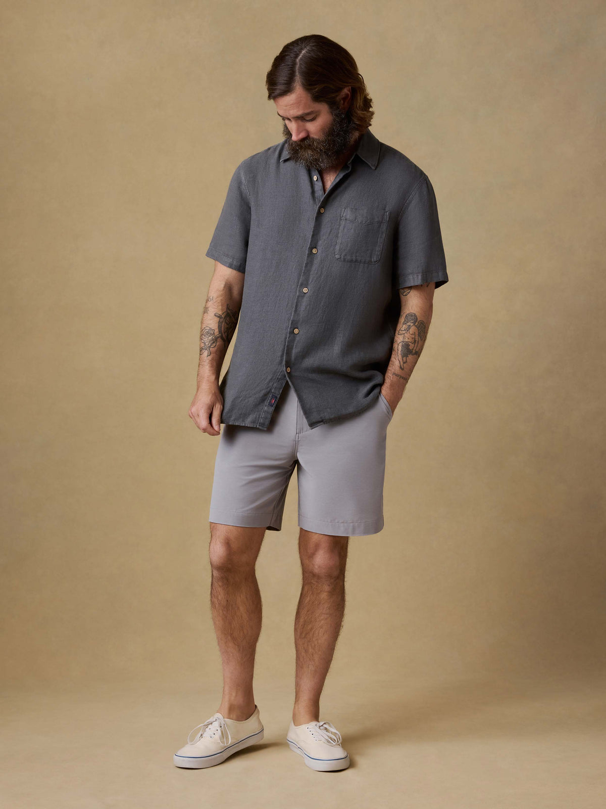 grey dress shorts Faherty All Day Short 2.0 7
