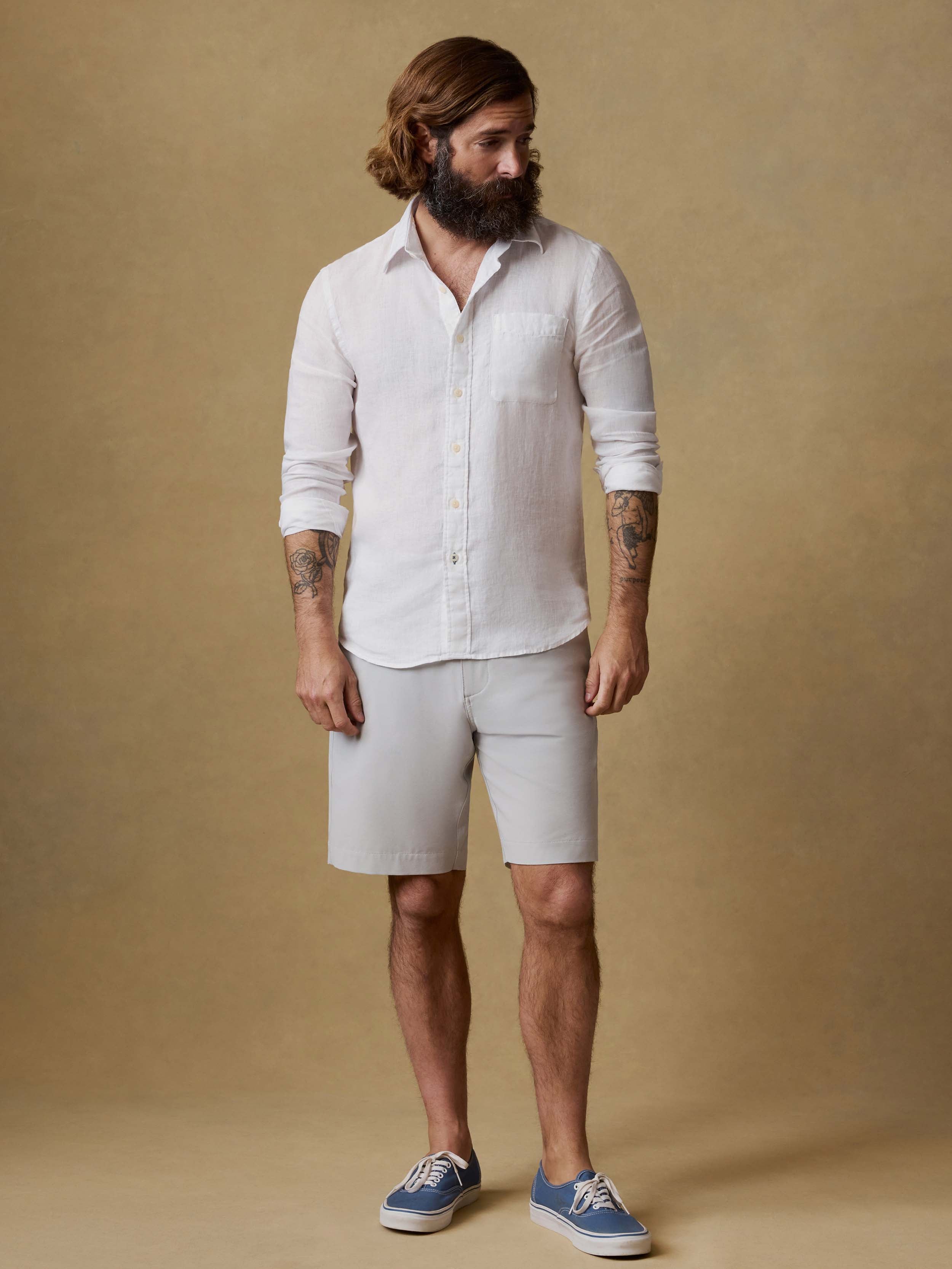 white dress shorts mens Faherty Men's All Day Short (9