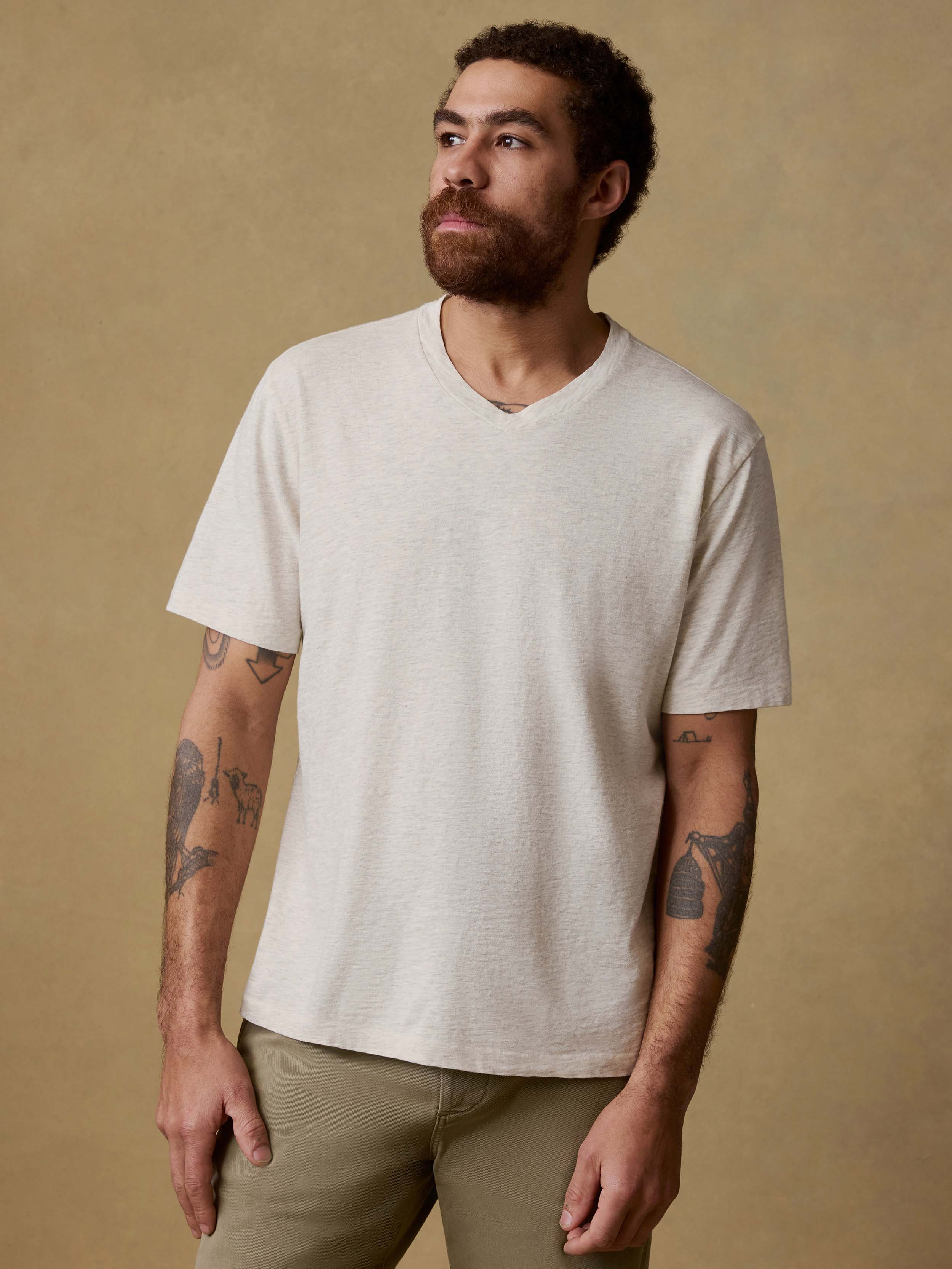 Short-Sleeve Sunwashed V-Neck Tee - Island Dune Heather | Faherty Brand