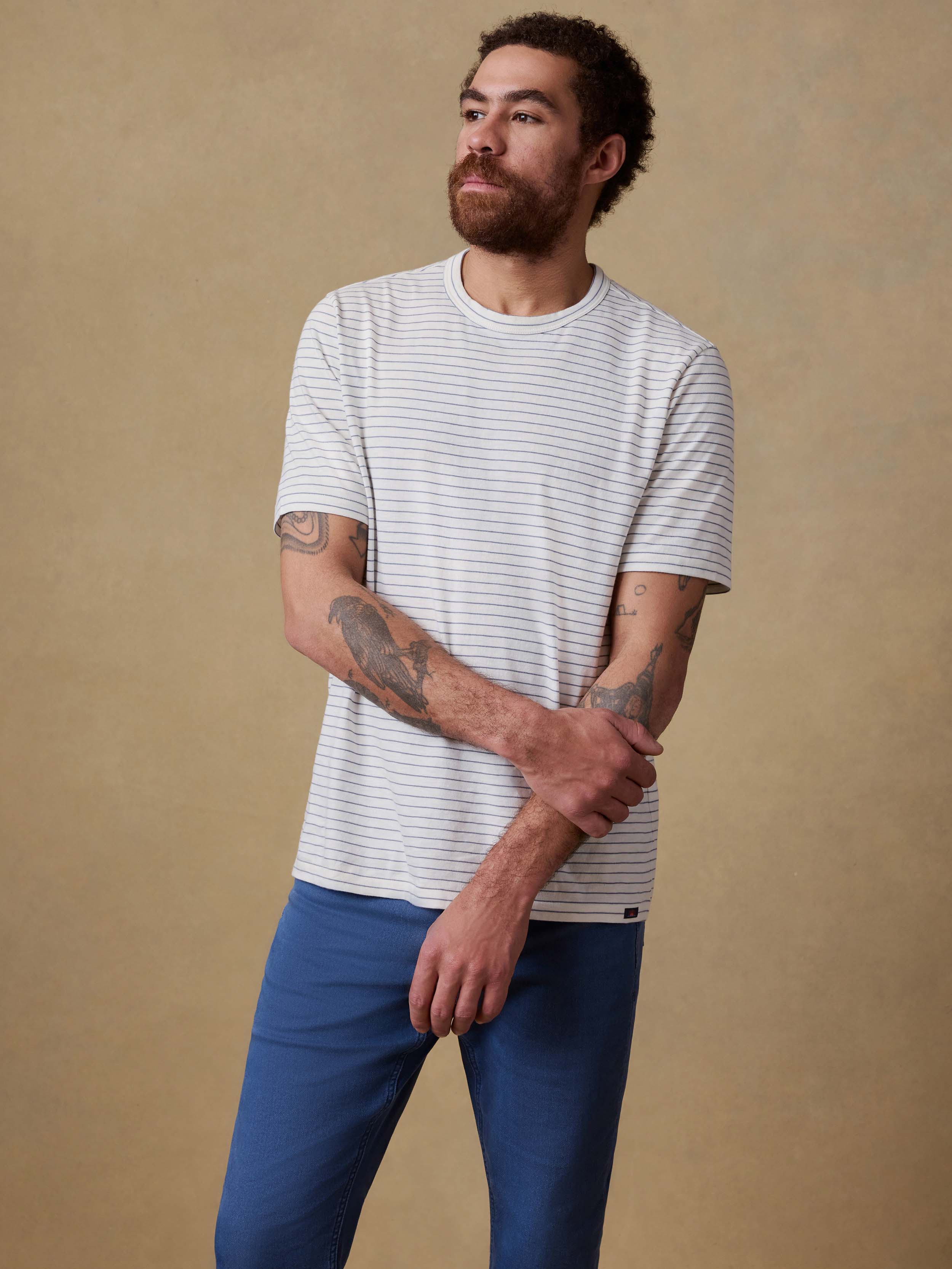 Sunwashed Regenerative Tee - Cream Flint Stripe | Faherty Brand