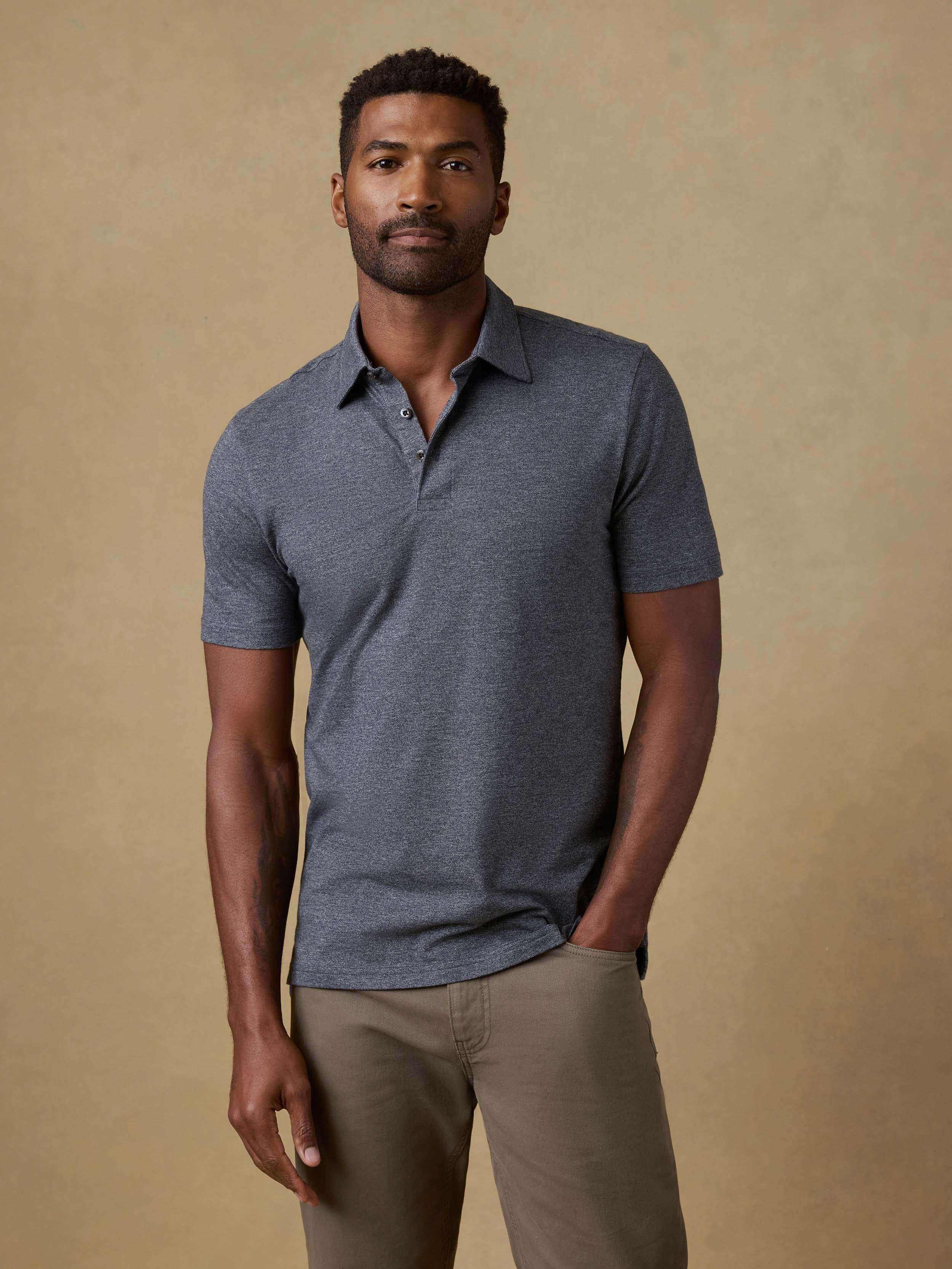Short-Sleeve Movement™ Pique Polo - Dusty Iron Heather | Faherty Brand