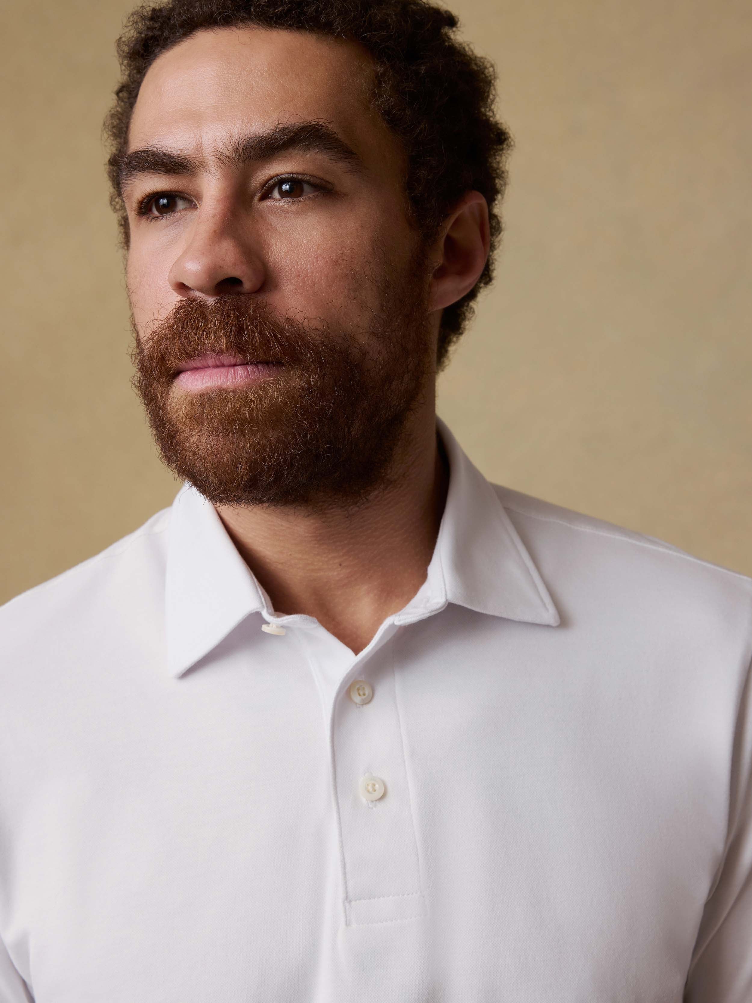 Faherty Brand Men's Movement Pique Polo in Pure White, Size L, Breathable