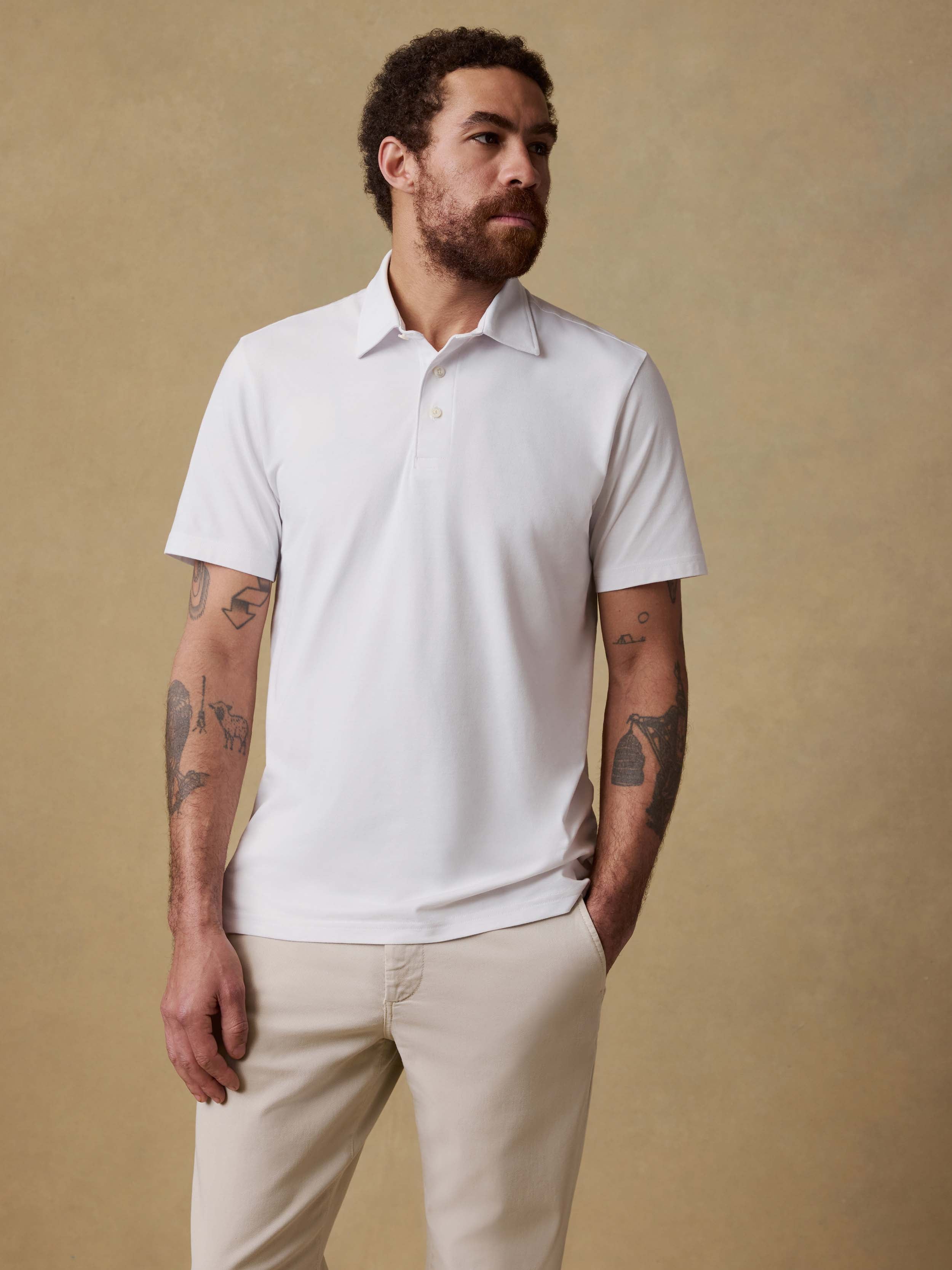 Faherty Men's Short-Sleeve Movement Pique Polo Shirt - Pure White, Size XL, Pima Cotton/Modal Faherty Men's Short-Sleeve Movement Pique Polo Shirt - Pure White, Size XL, Pima Cotton/Modal