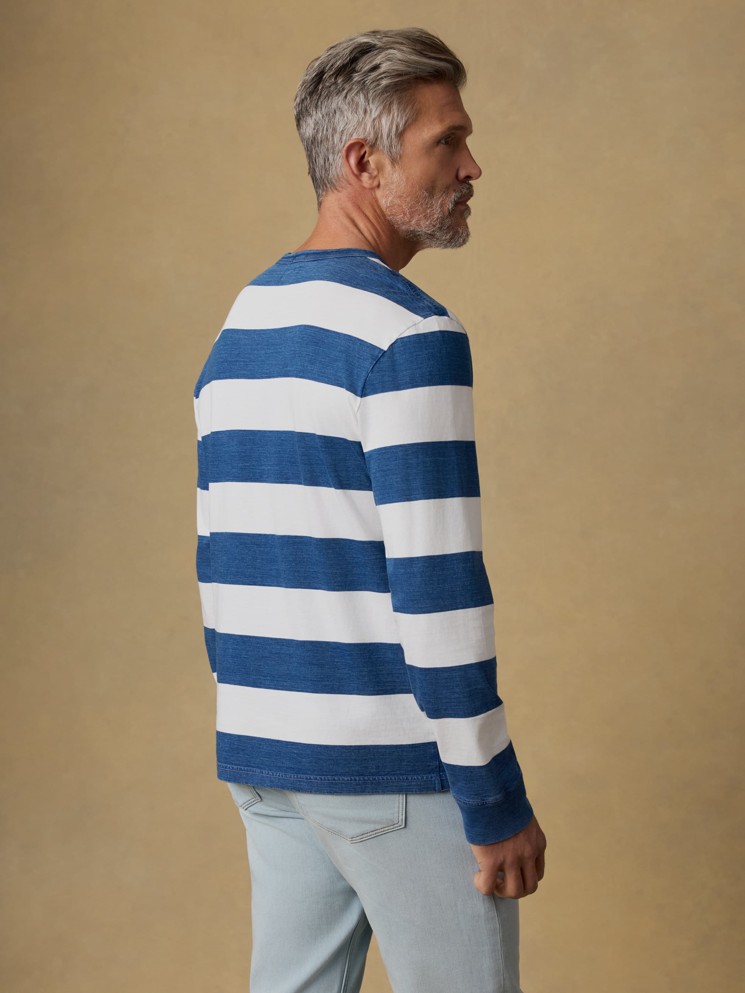  | Long-Sleeve Indigo Tee - Indigo Marine Stripe | Faherty Brand