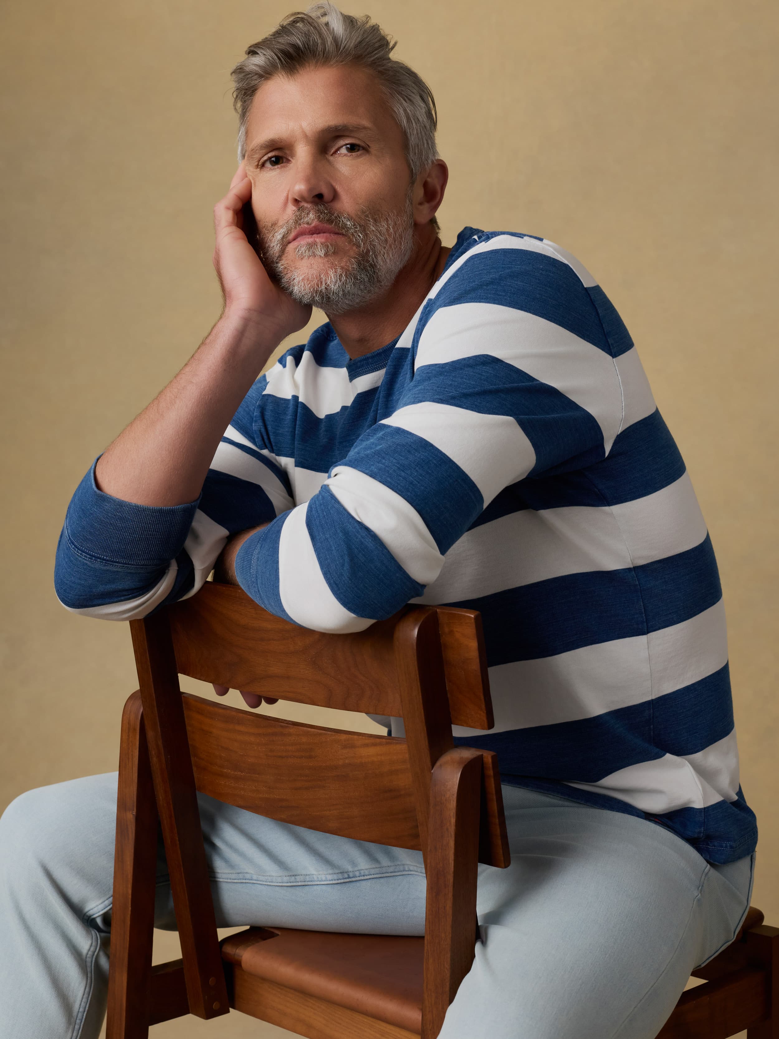  | Long-Sleeve Indigo Tee - Indigo Marine Stripe | Faherty Brand