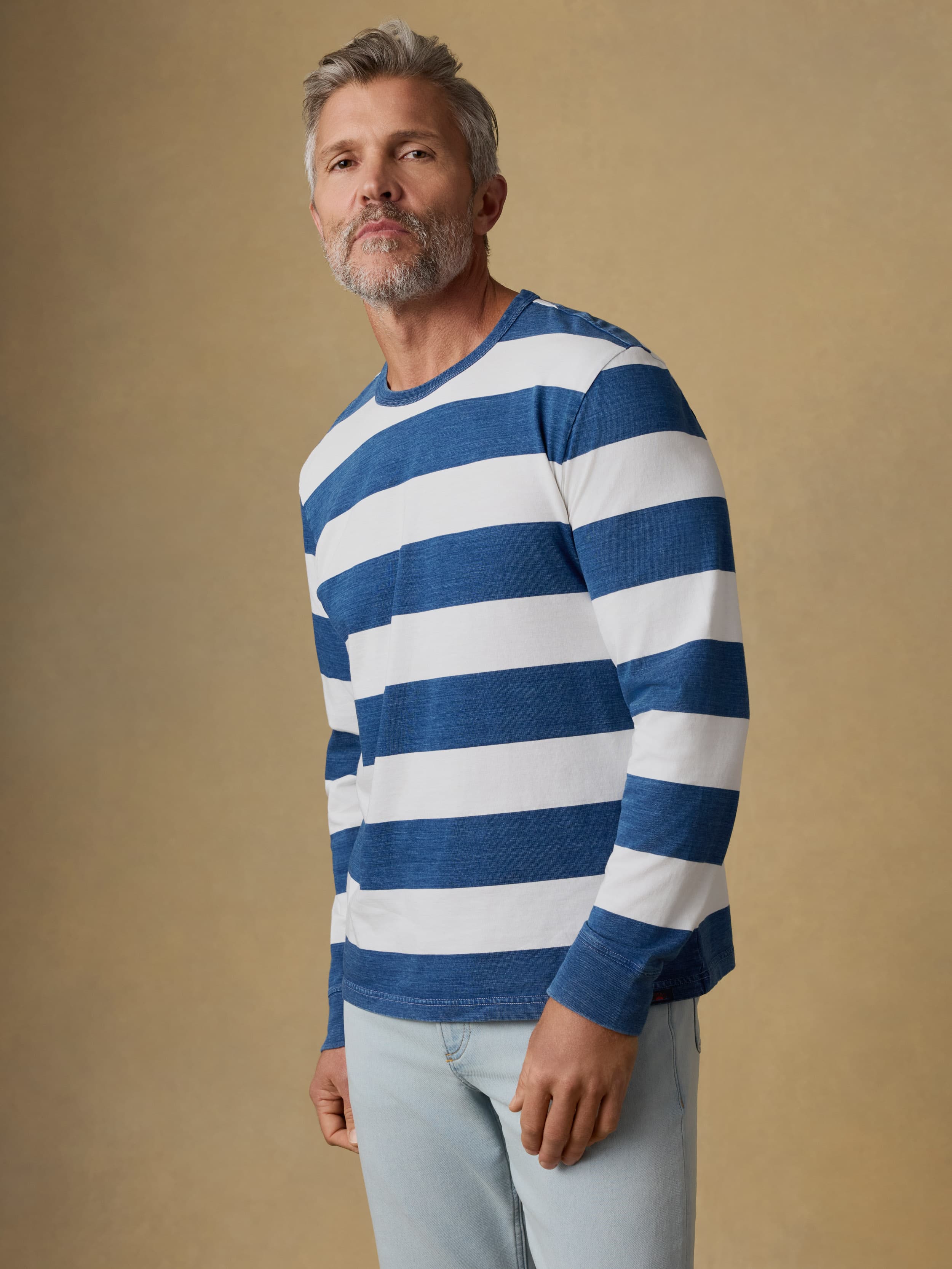  | Long-Sleeve Indigo Tee - Indigo Marine Stripe | Faherty Brand