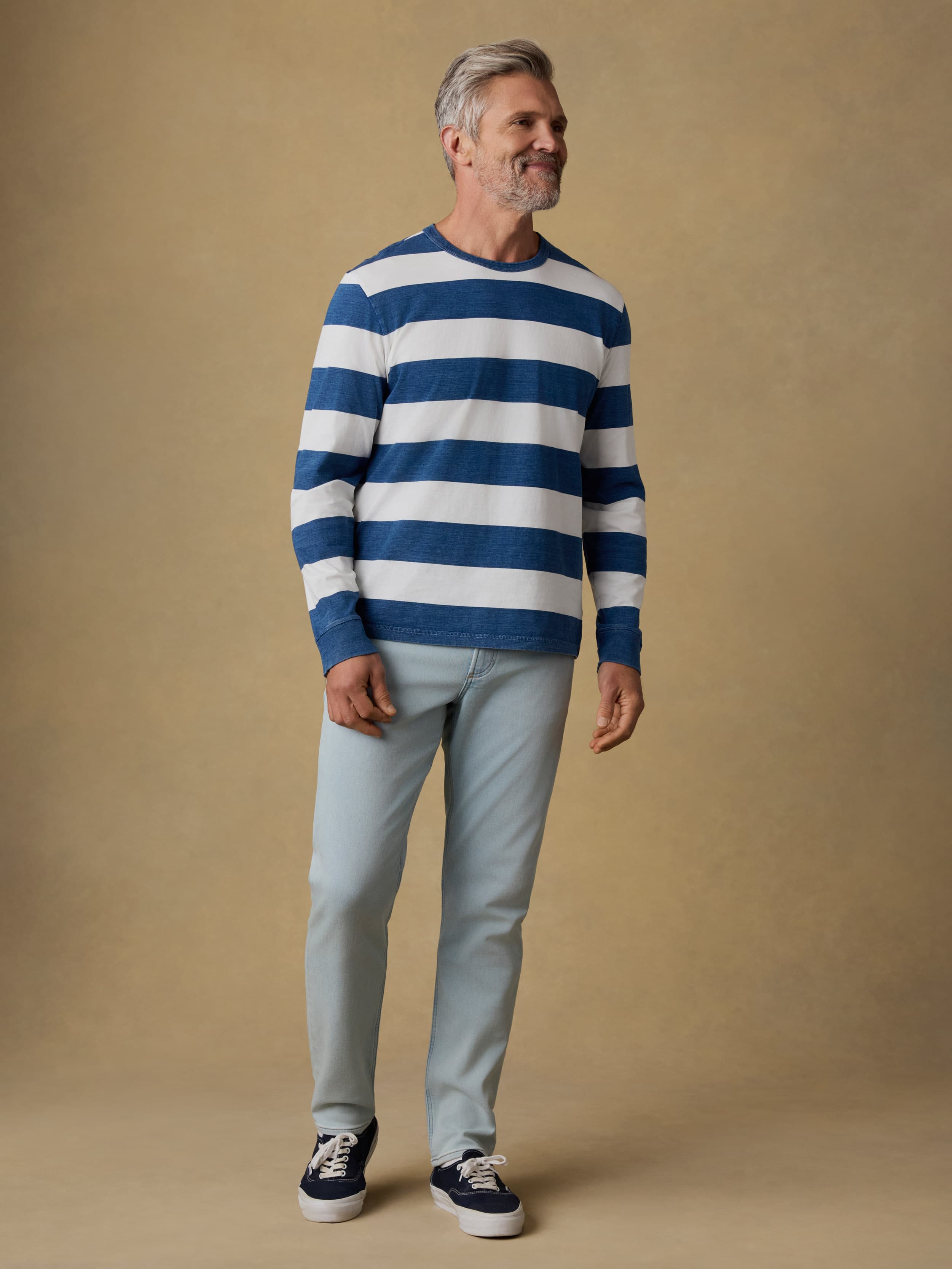  | Long-Sleeve Indigo Tee - Indigo Marine Stripe | Faherty Brand