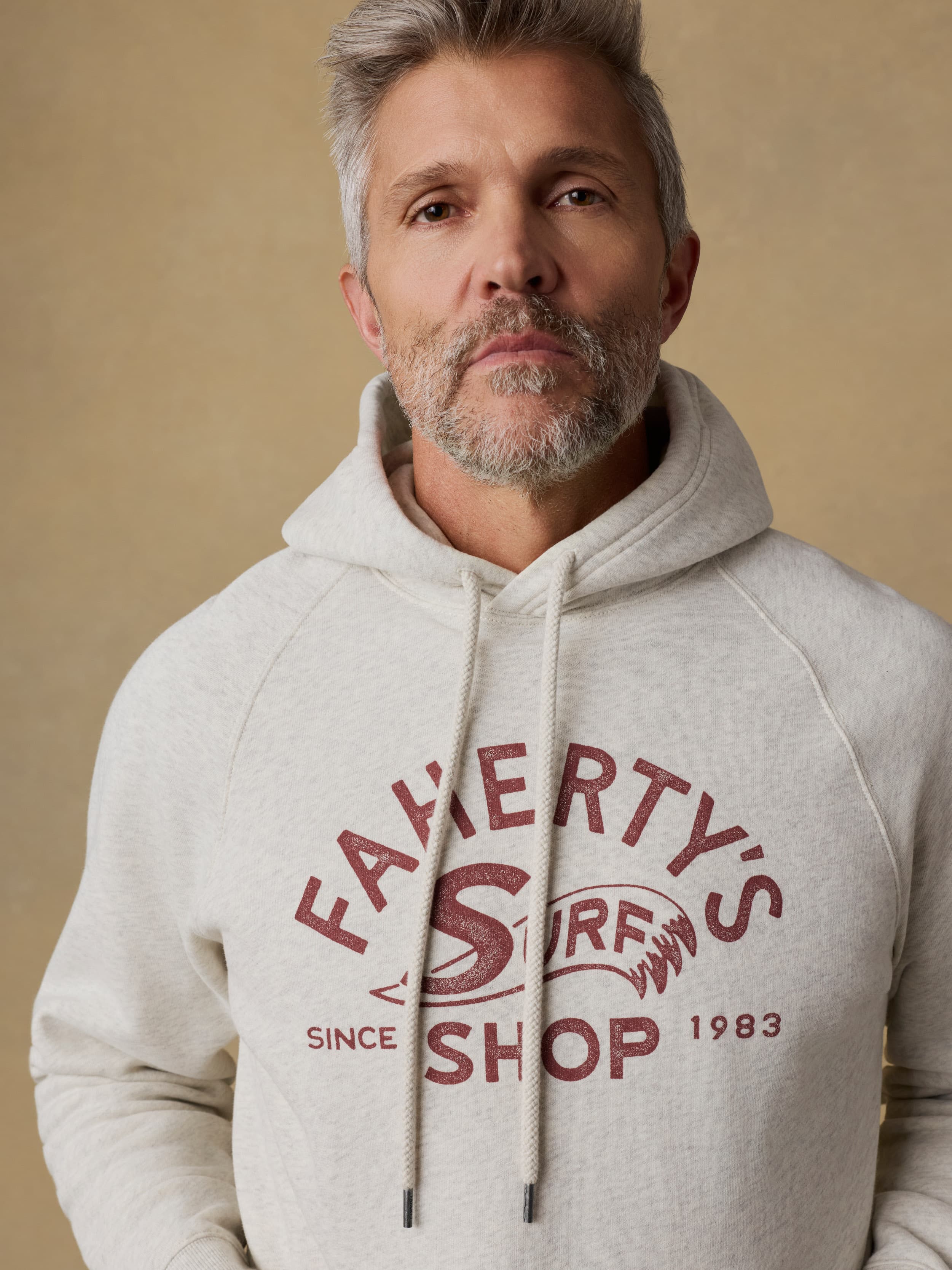  | Surf Shop High Standard Fleece Hoodie - Antique Ivory Heather | Faherty Brand