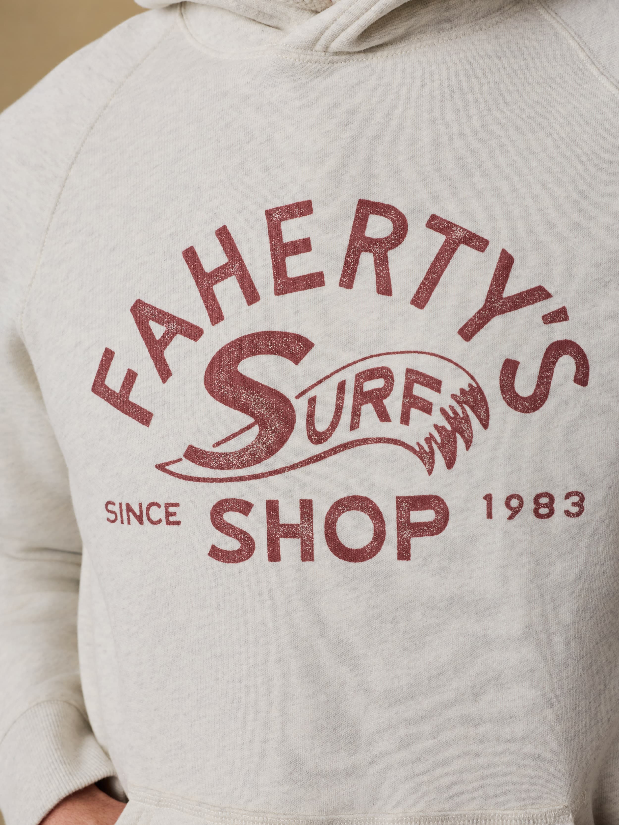  | Surf Shop High Standard Fleece Hoodie - Antique Ivory Heather | Faherty Brand