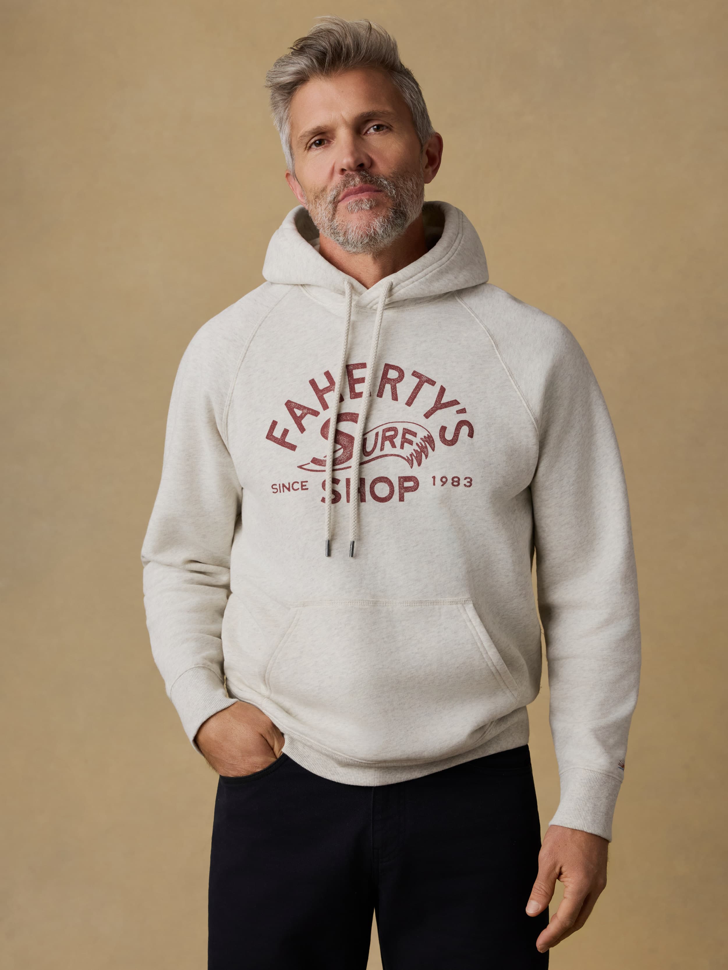  | Surf Shop High Standard Fleece Hoodie - Antique Ivory Heather | Faherty Brand