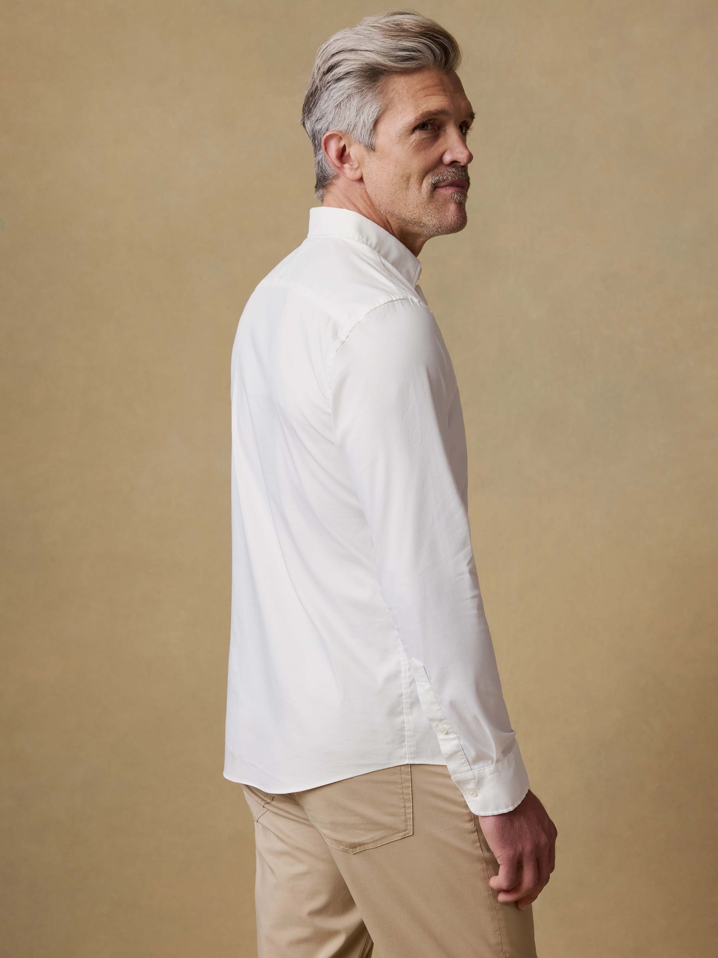 white dress shirt with brown buttons White Signature Twill Shirt - Brown Contrast Details