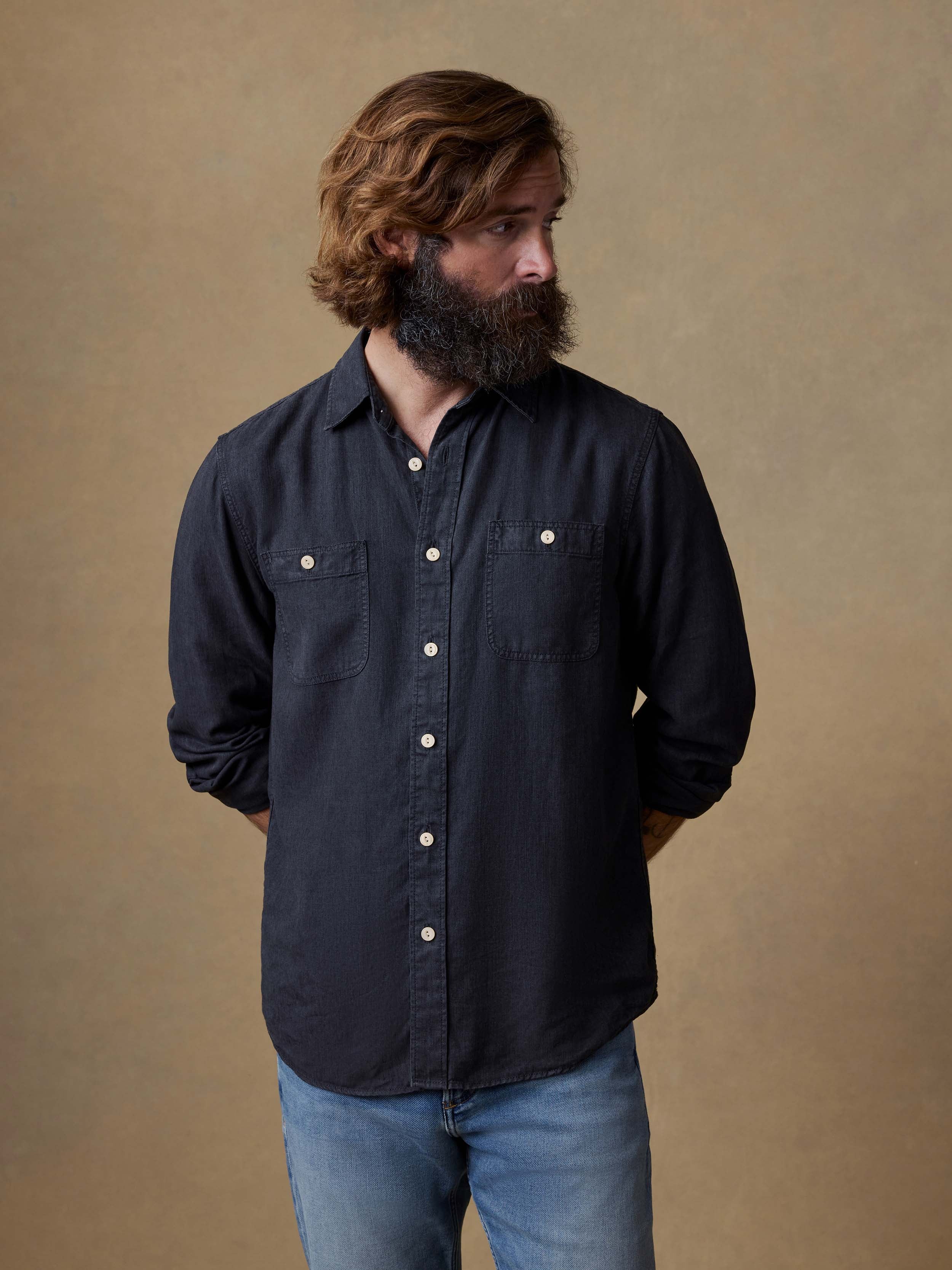  | Tried & True Chambray Workshirt - Durango Black | Faherty Brand