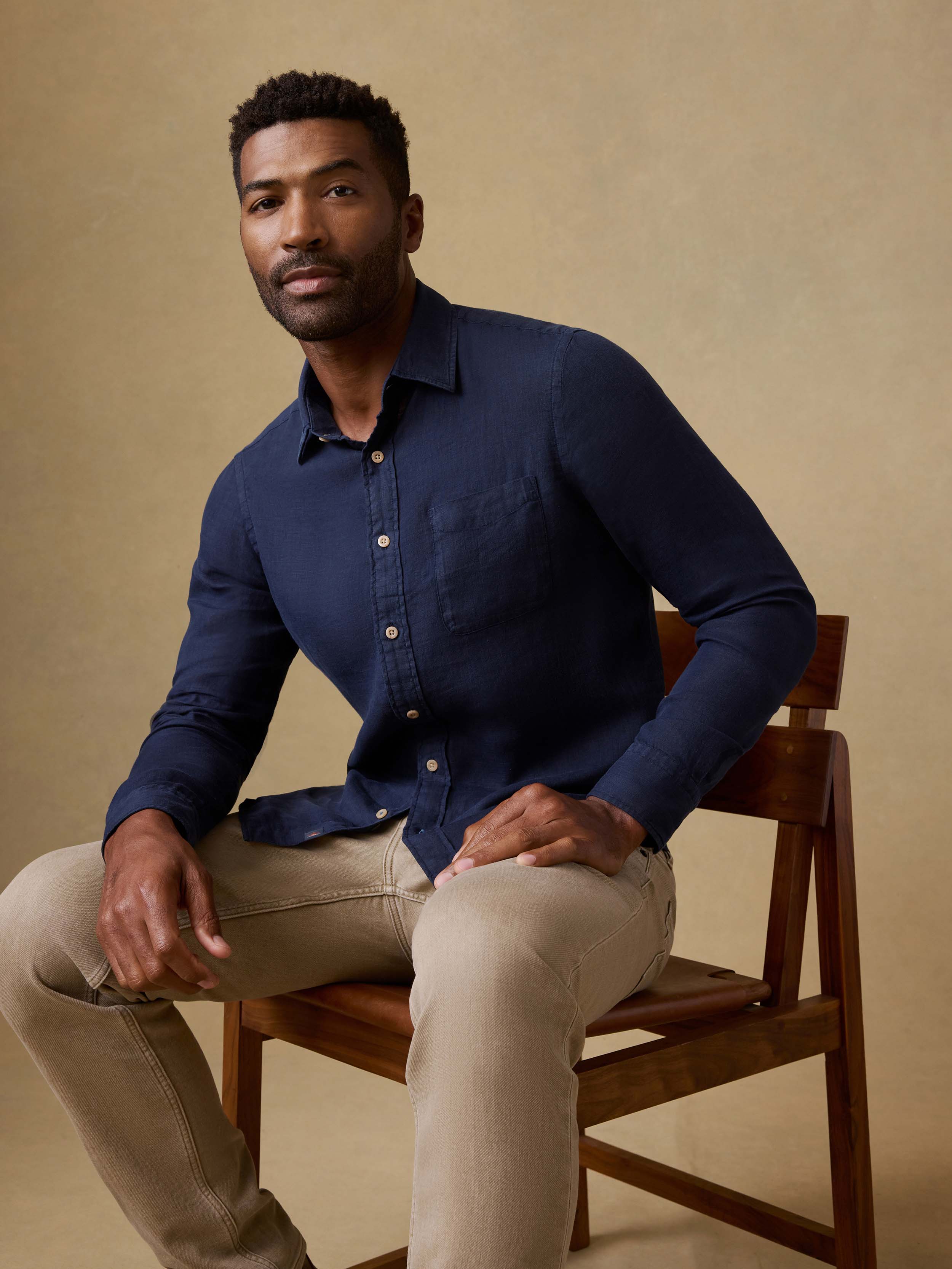 blue linen dress shirt men Men's Casual Loose Solid Color Button Short Sleeve Shirt