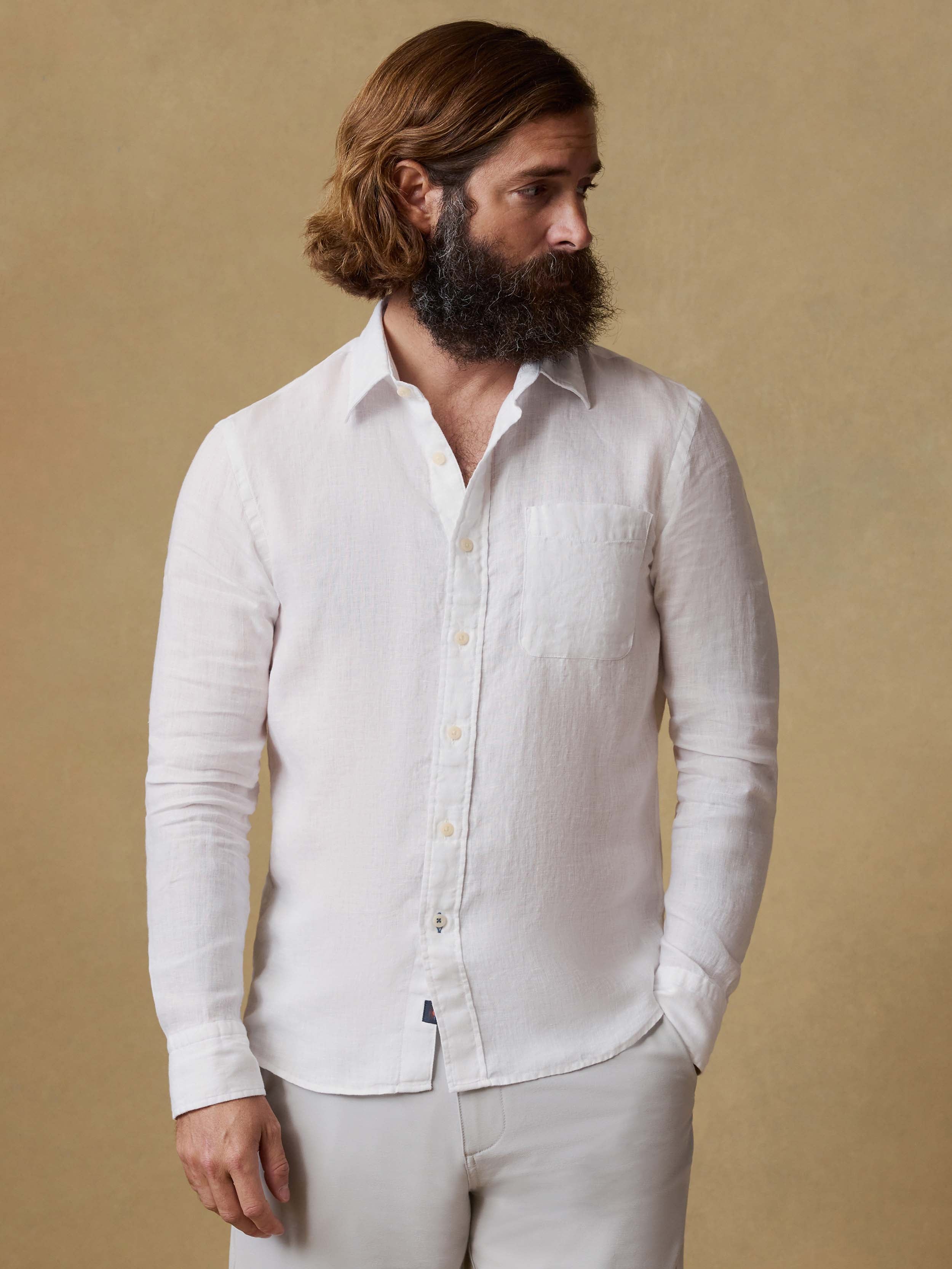 Faherty Men's Laguna Linen Shirt - White, Small Faherty Men's Laguna Linen Shirt - White, Small