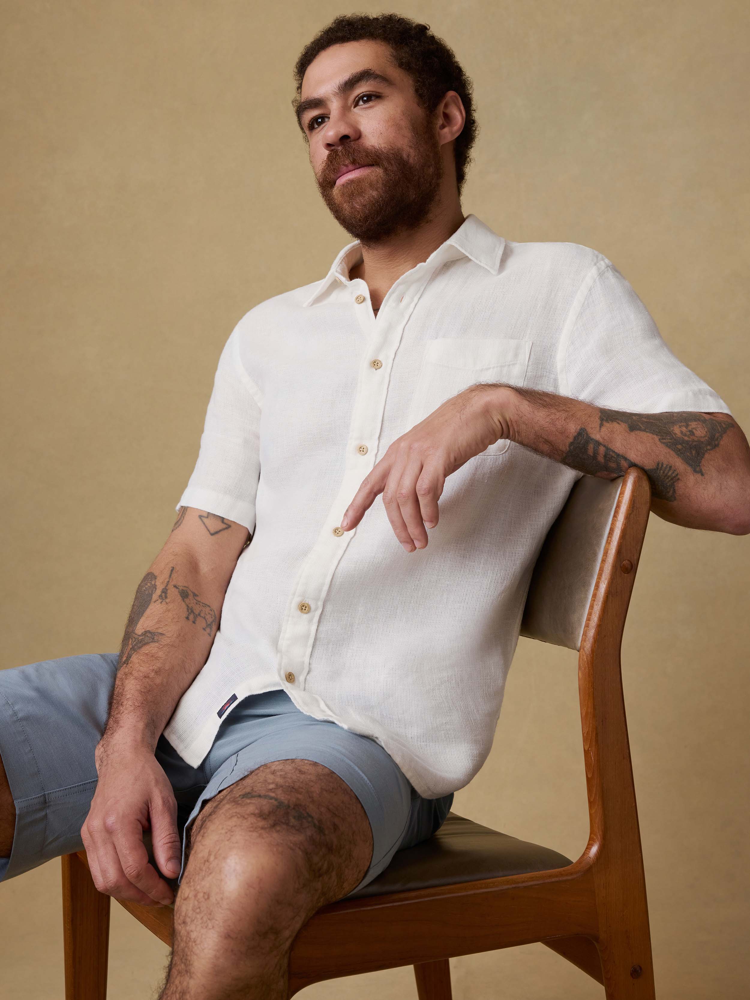 Faherty Men's Palma Linen Short Sleeve Shirt, XXL, Bright White Basketweave Faherty Men's Palma Linen Short Sleeve Shirt, XXL, Bright White Basketweave