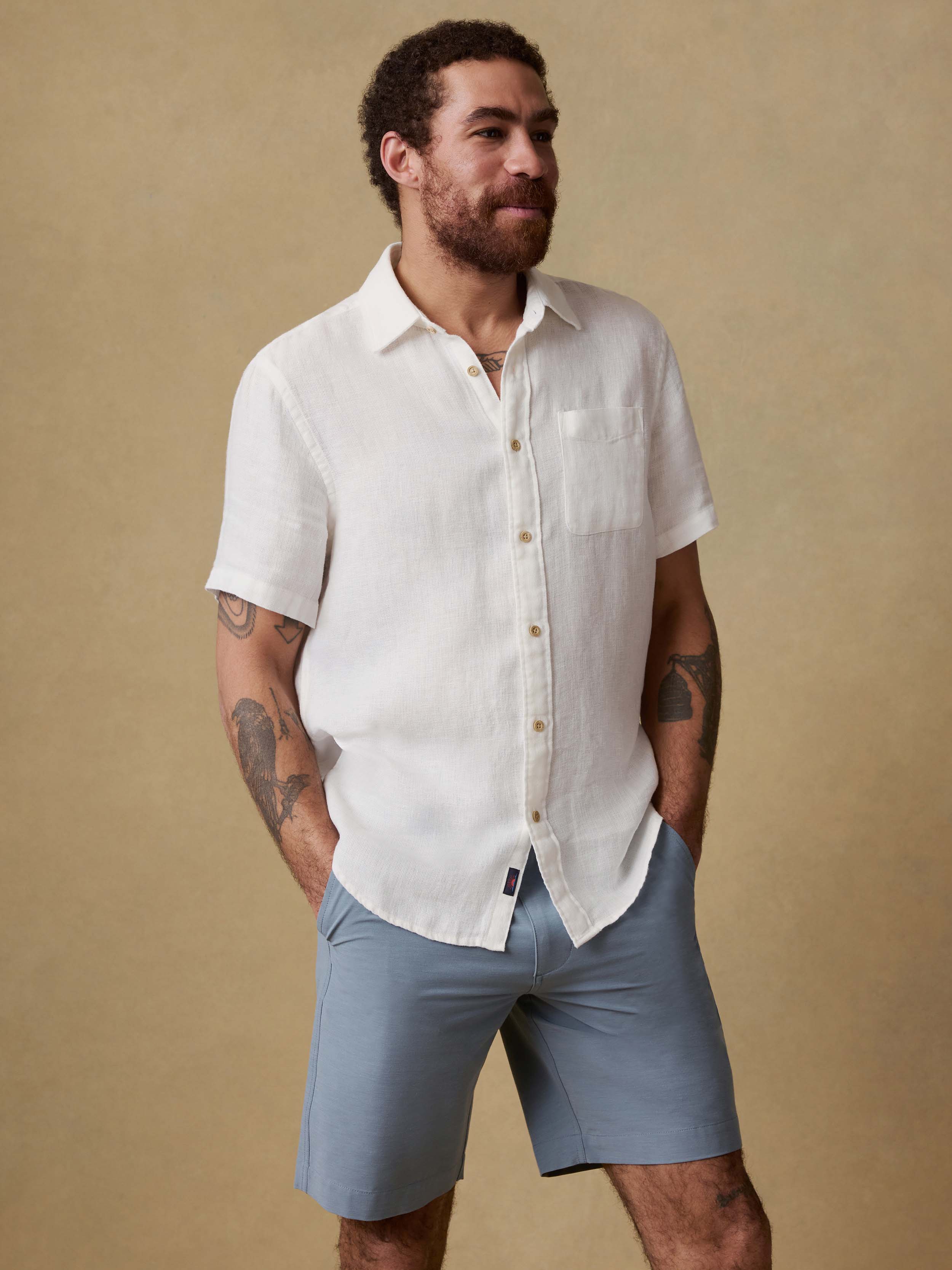 Short-Sleeve Palma Linen Shirt - Bright White Basketweave | Faherty Brand