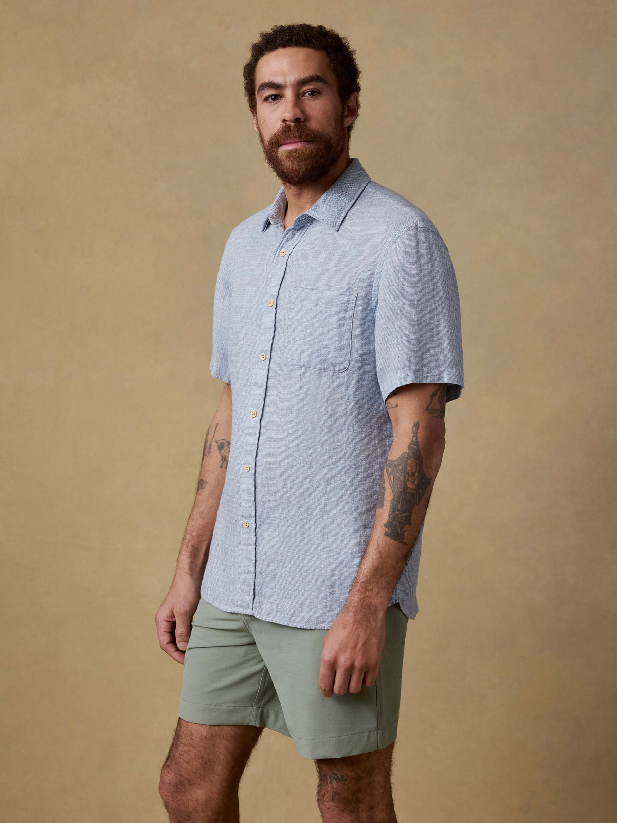 Faherty Short-Sleeve Palma Linen Shirt - Blue Basketweave