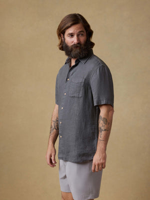 Short-Sleeve Palma Linen Shirt - Washed Black Basketweave