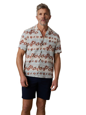 Short-Sleeve Breeze Camp Shirt - Teal Hibiscus Stripe