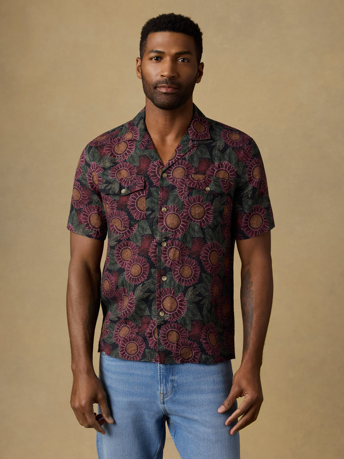 Basque Brand Short-Sleeve Reserve Basque Camp Shirt - Black Floral Road