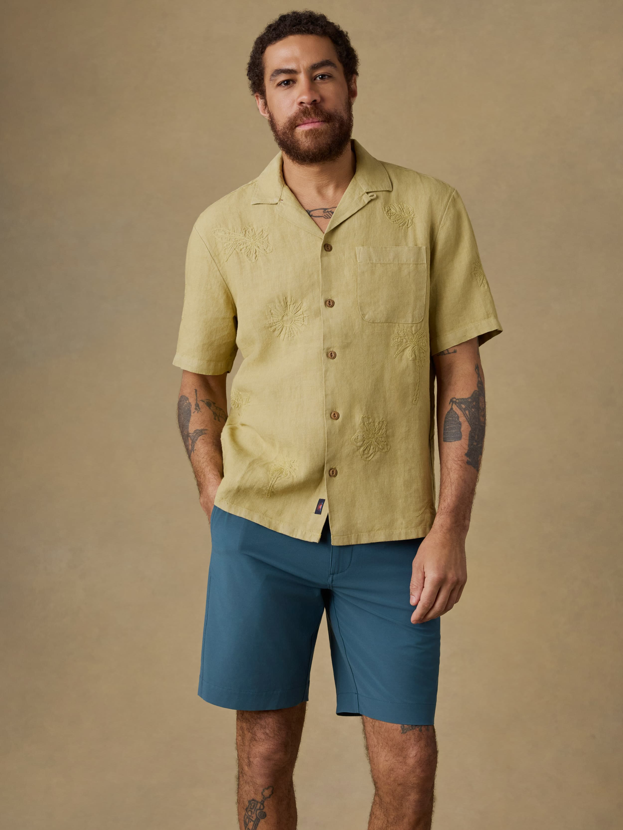 mens embroidered dress shirts Suncherry Short Sleeve Shirt Natural. Mens Vintage Black Stars &
