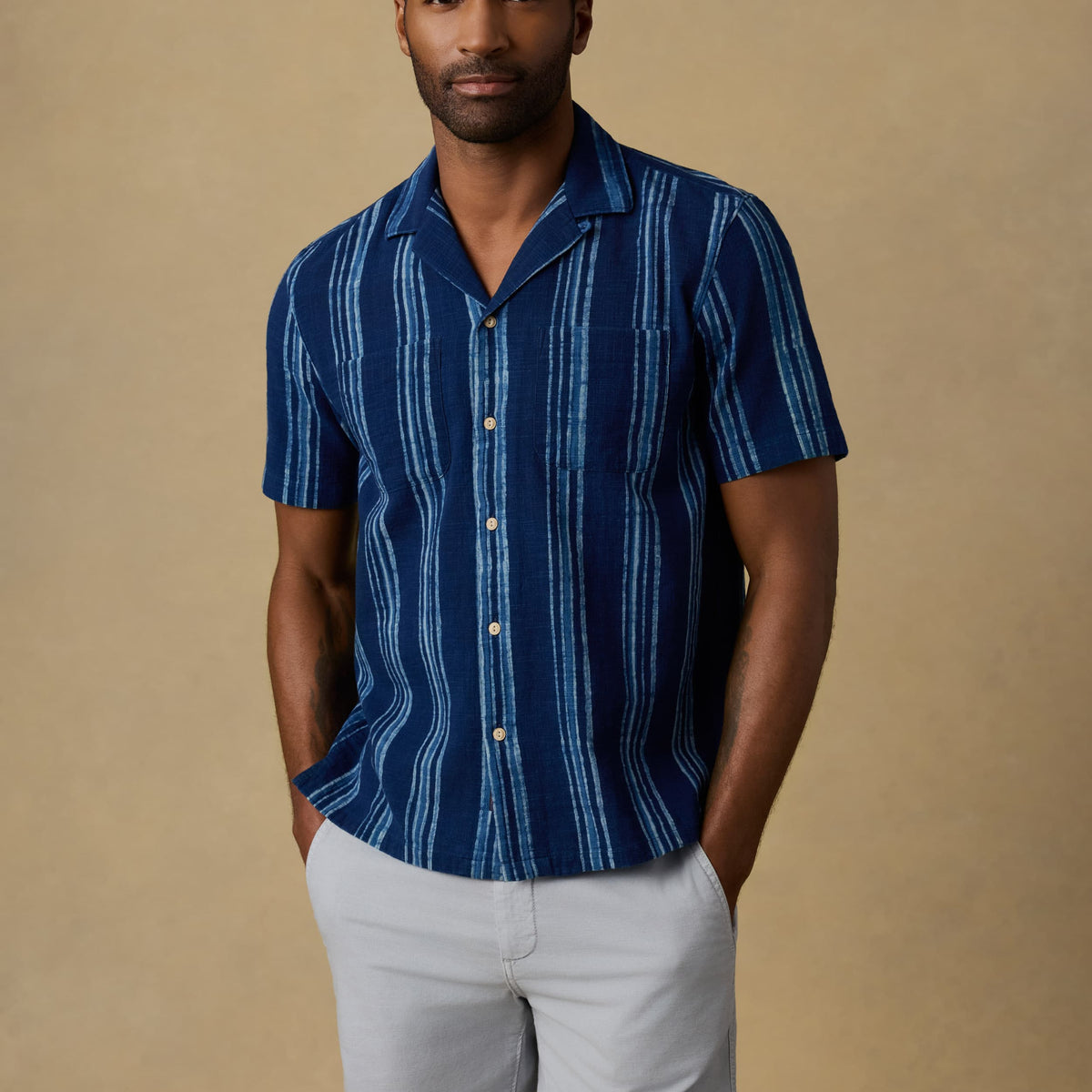 Short-Sleeve Indigo Camp Shirt - Northern Blue Indigo Stripe