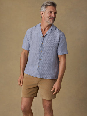 Short-Sleeve Laguna Linen Camp Shirt - Cloud Waters Stripe