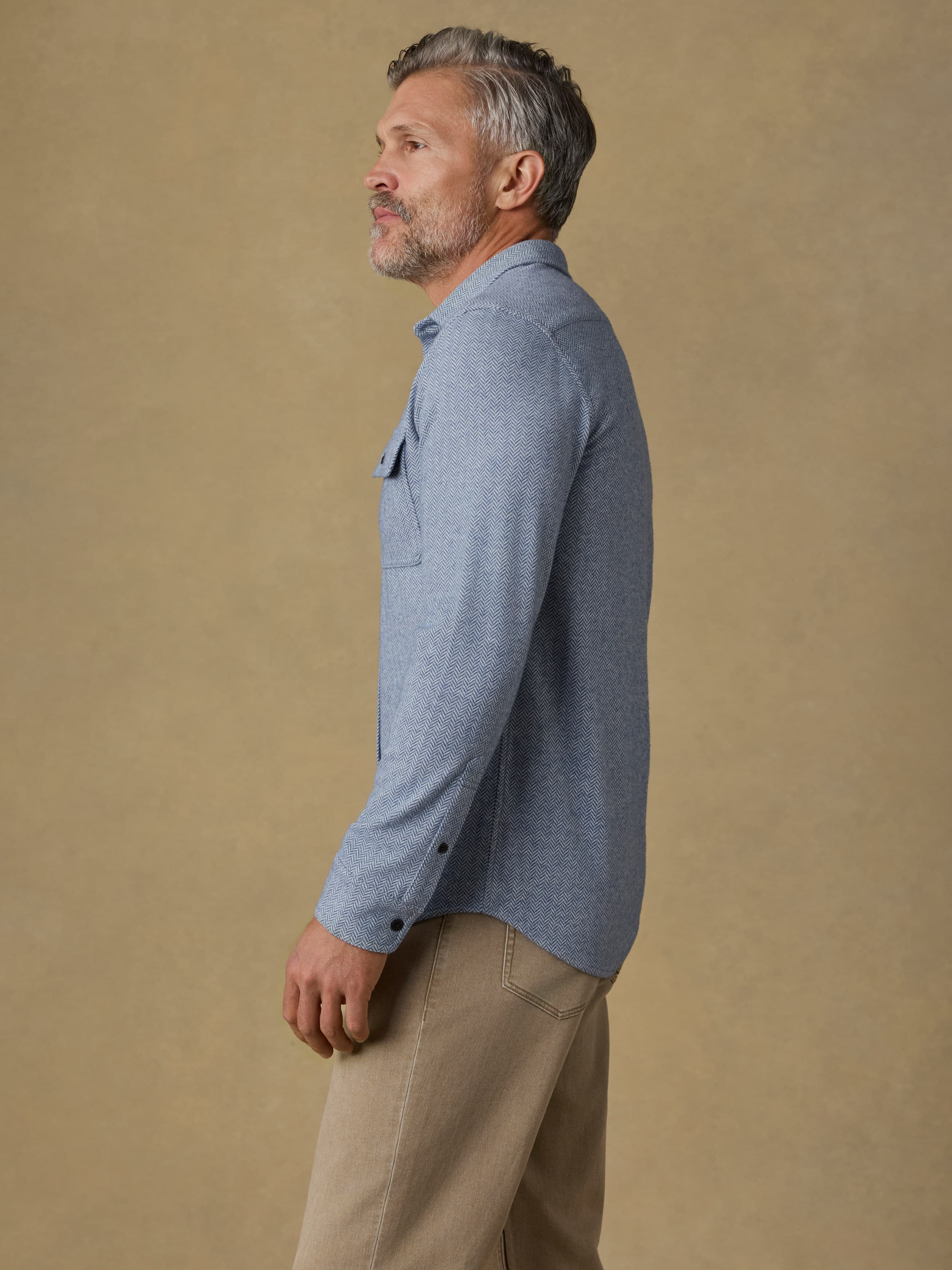 Faherty Men's Legend Sweater Shirt - Dusty Blue Herringbone, Large, Recycled Polyester