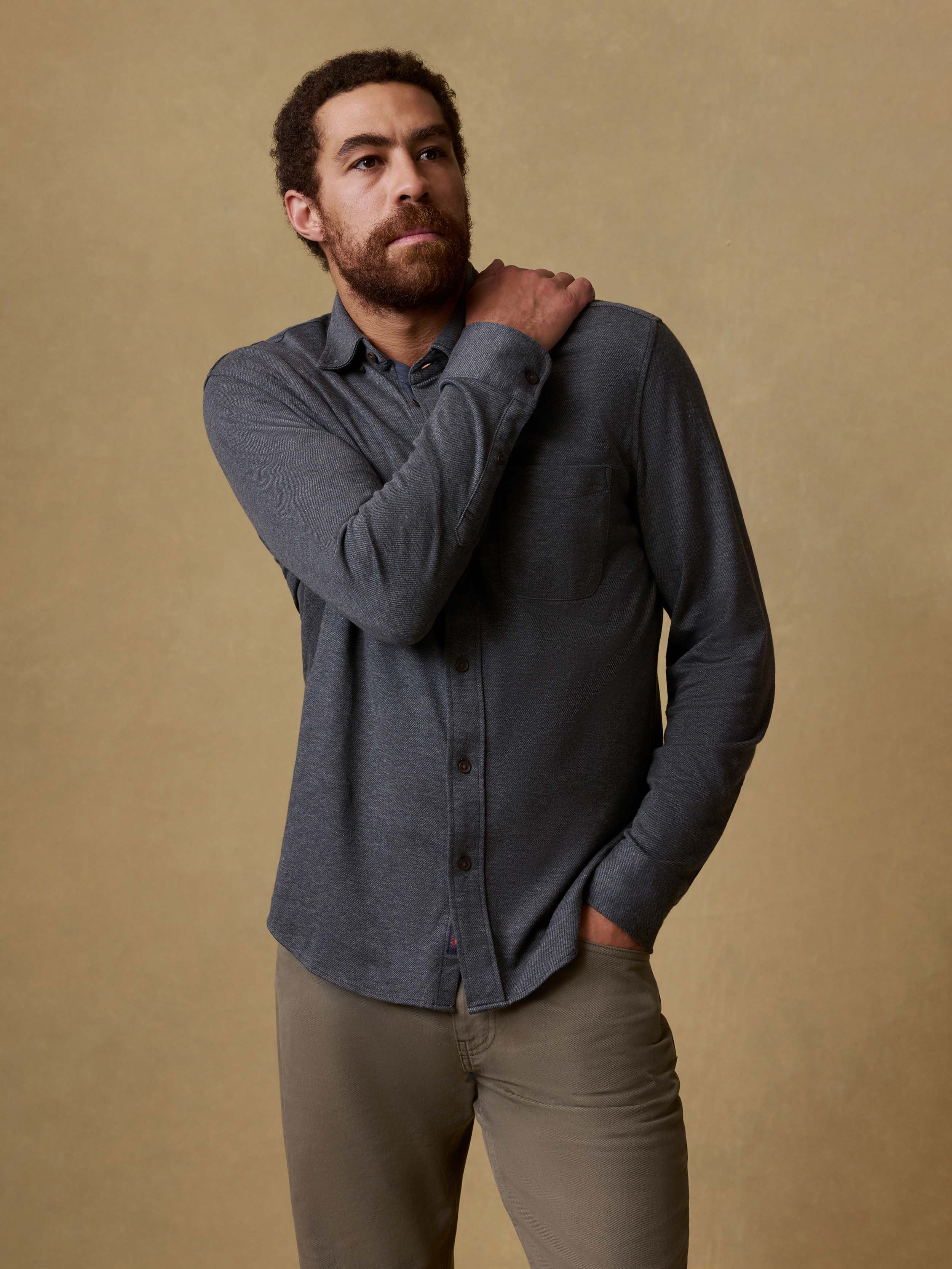 Faherty Men's Coastline Knit Shirt ROW Charcoal Heather Twill / XXL Faherty Men's Coastline Knit Shirt ROW Charcoal Heather Twill / XXL
