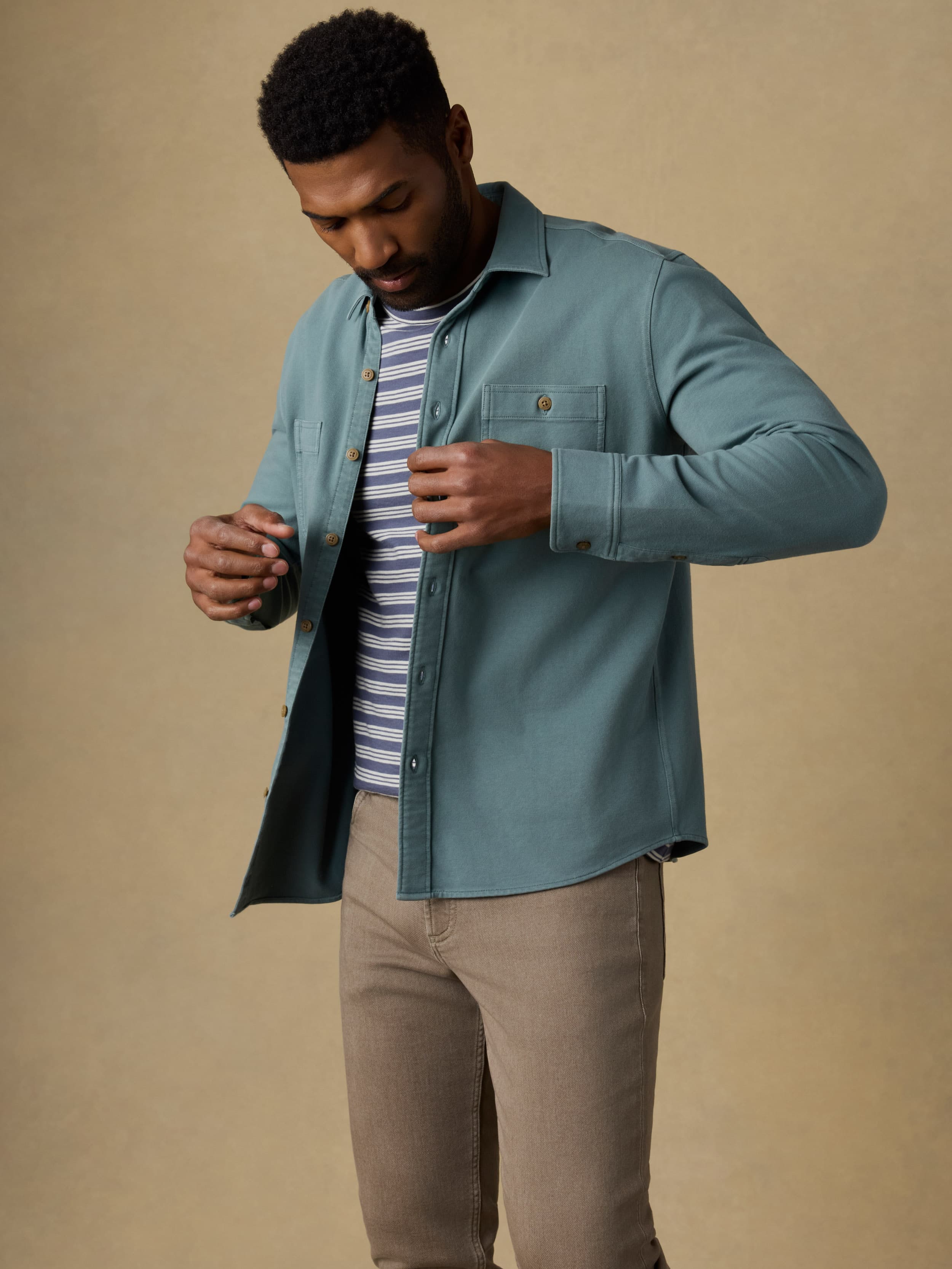 Faherty Men's Field Knit Shirt - Aspen Green, Size XL, Cotton/Elastane Faherty Men's Field Knit Shirt - Aspen Green, Size XL, Cotton/Elastane