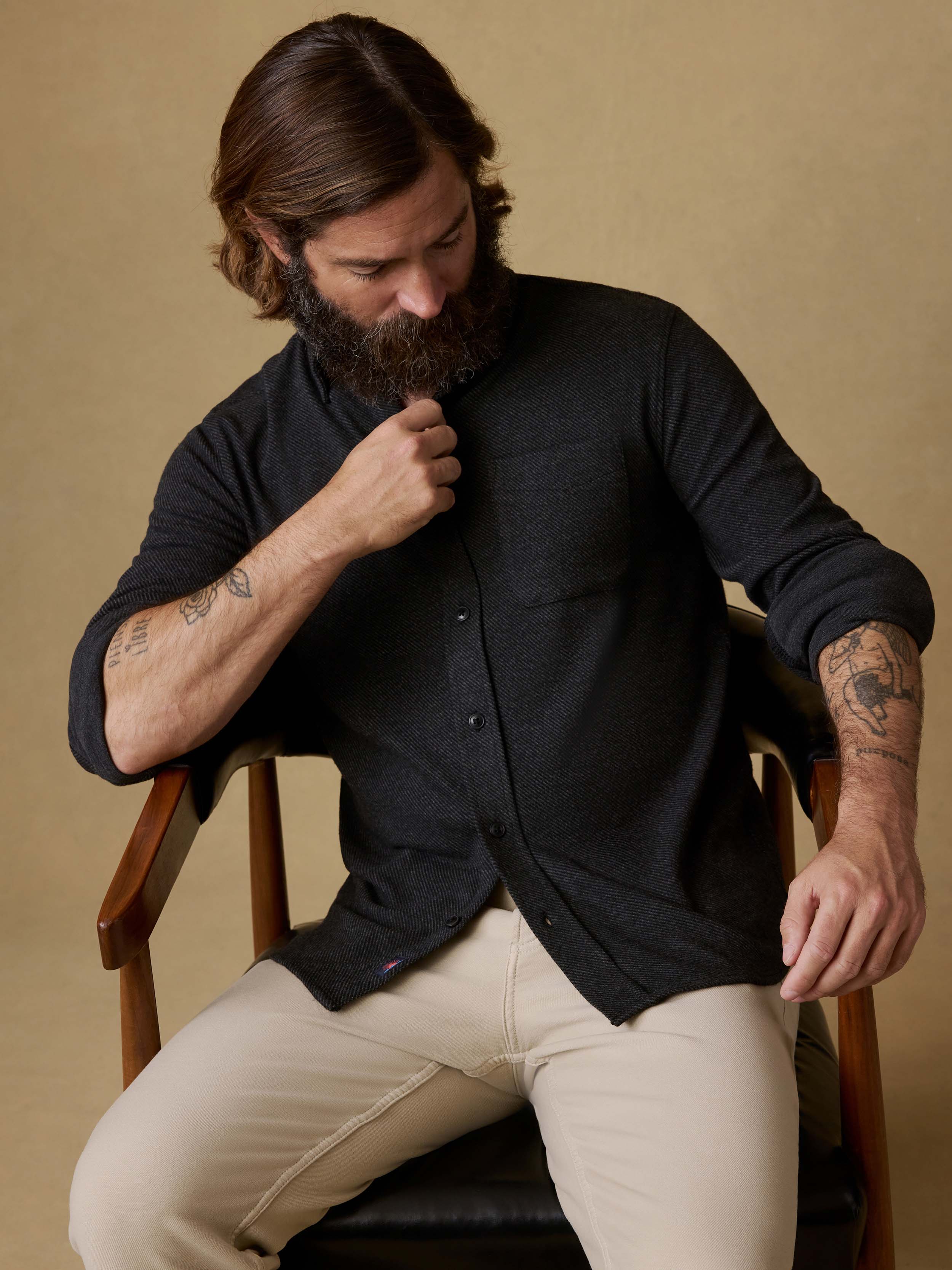 Faherty Men's Legend Sweater Shirt (Single Pocket) - Heathered Black Twill, Size 2XL, Recycled Poly Faherty Men's Legend Sweater Shirt (Single Pocket) - Heathered Black Twill, Size 2XL, Recycled Poly